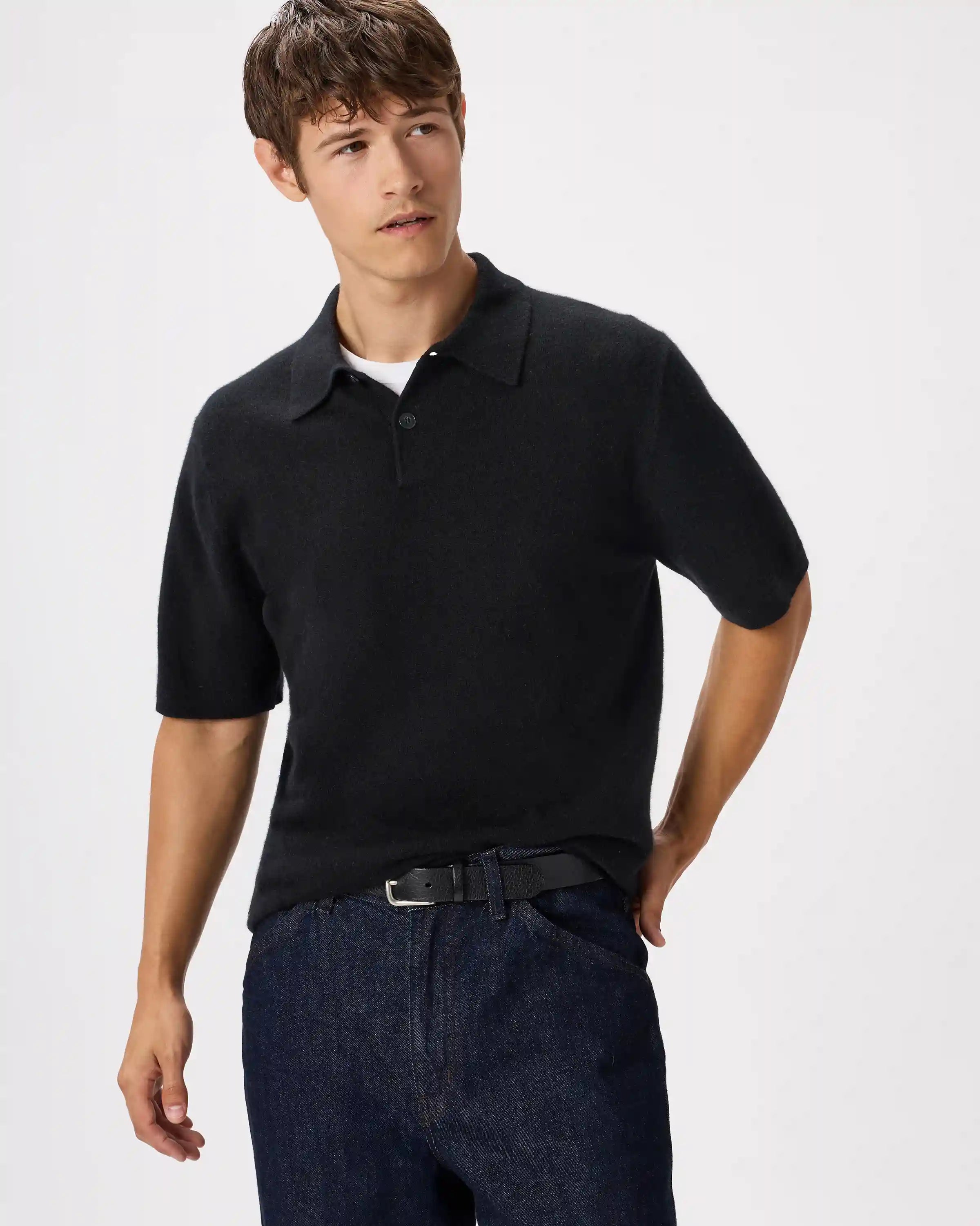 100% Mongolian Cashmere Short Sleeve Polo Sweater