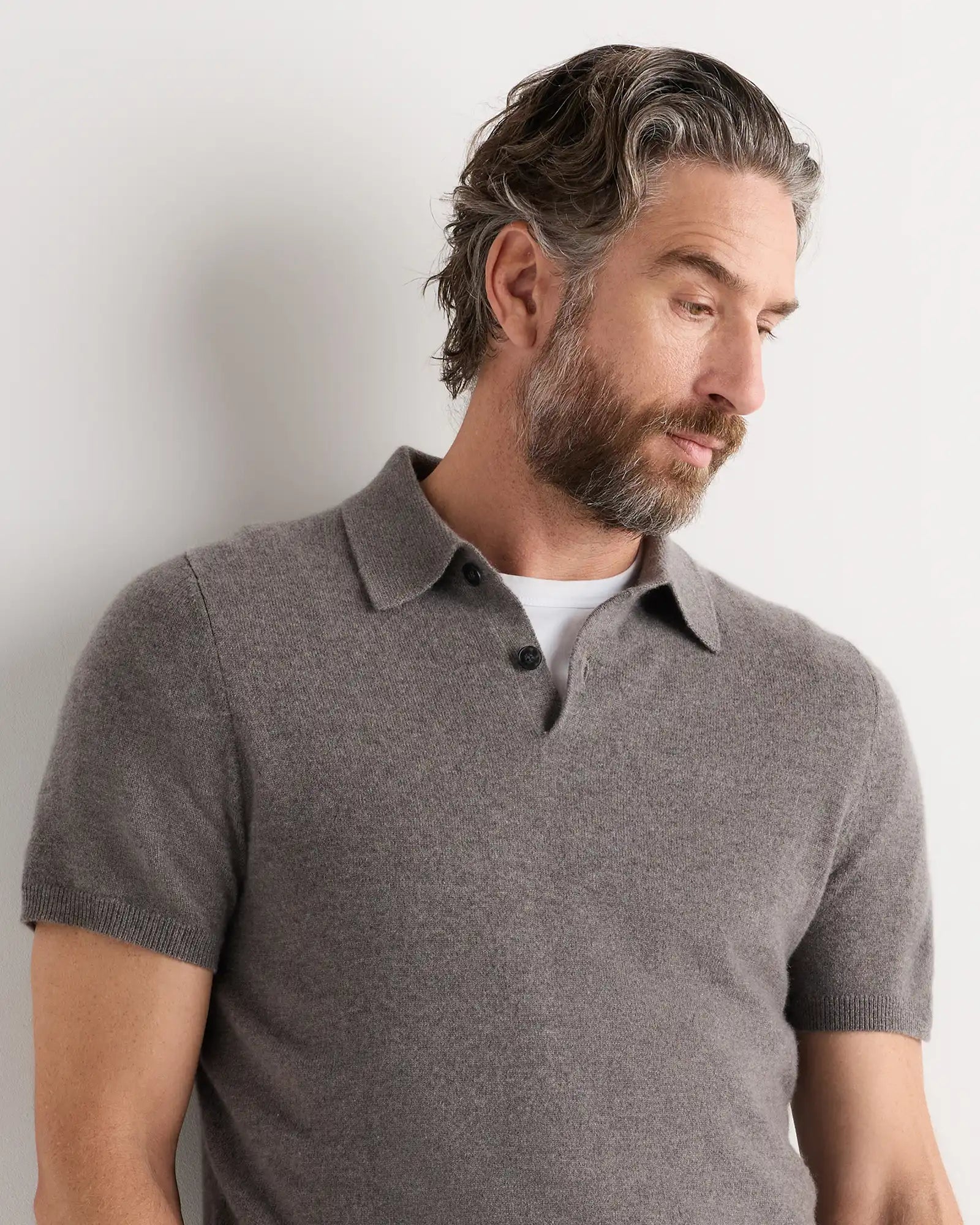 100% Mongolian Cashmere Short Sleeve Polo Sweater