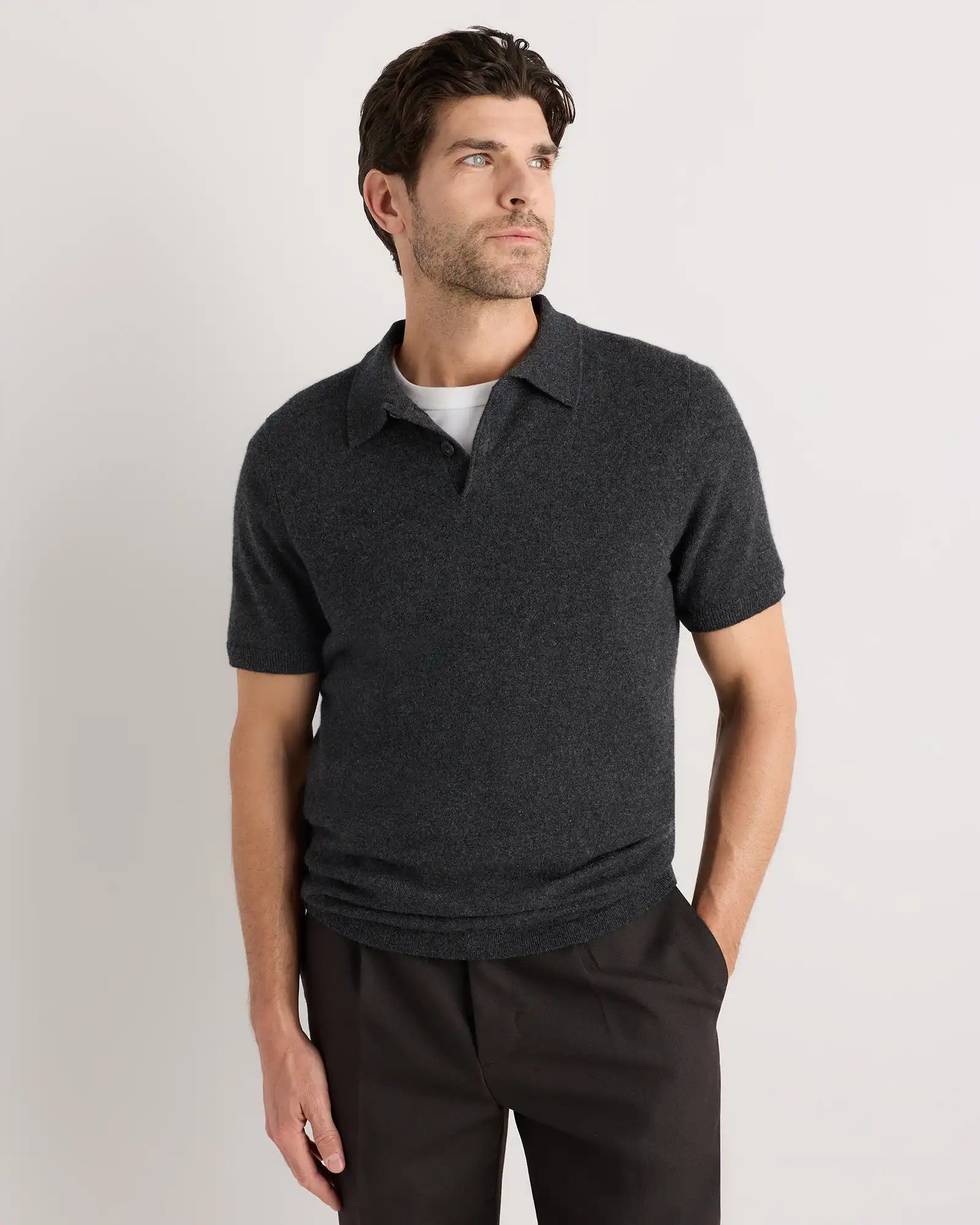 100% Mongolian Cashmere Short Sleeve Polo Sweater