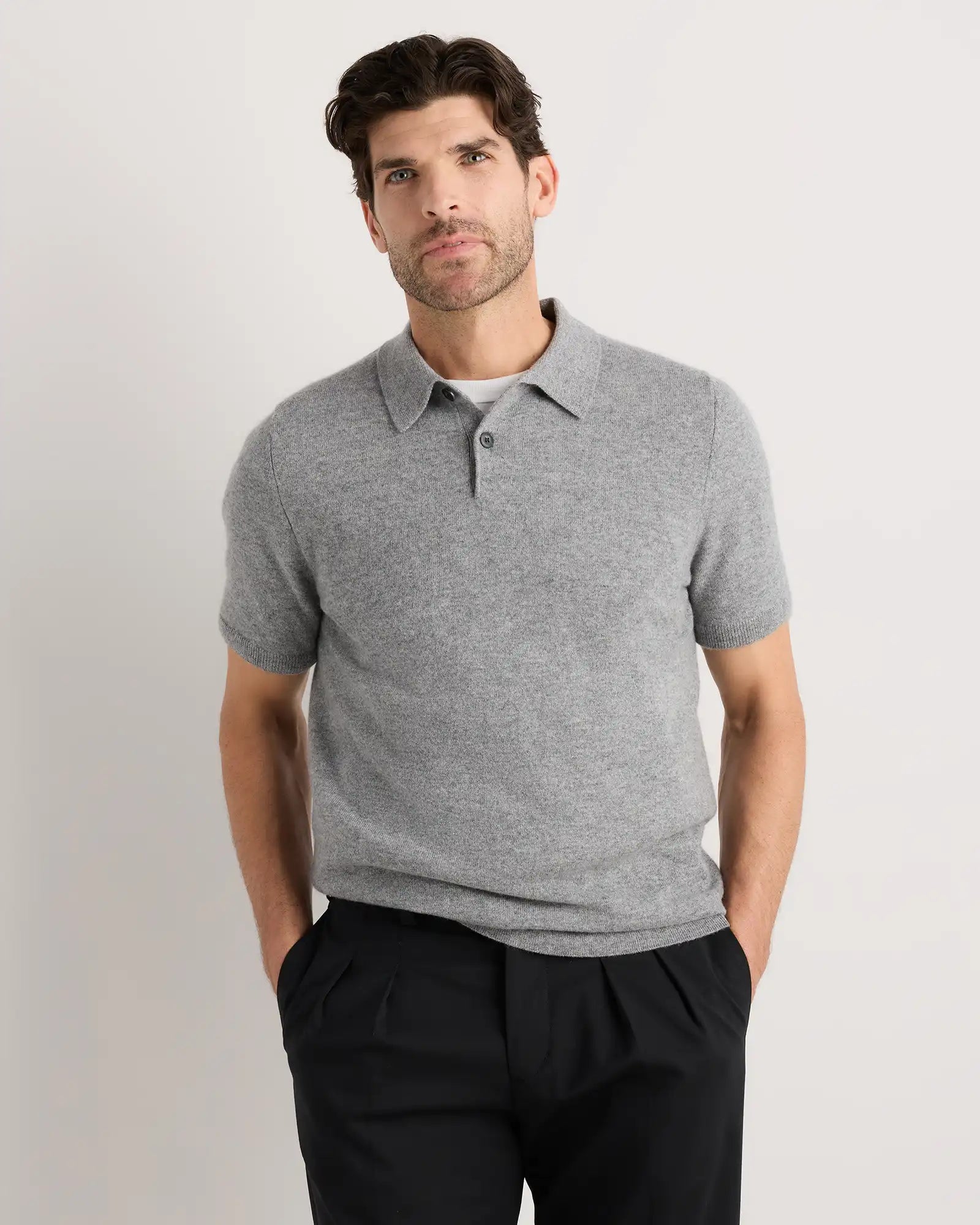 100% Mongolian Cashmere Short Sleeve Polo Sweater