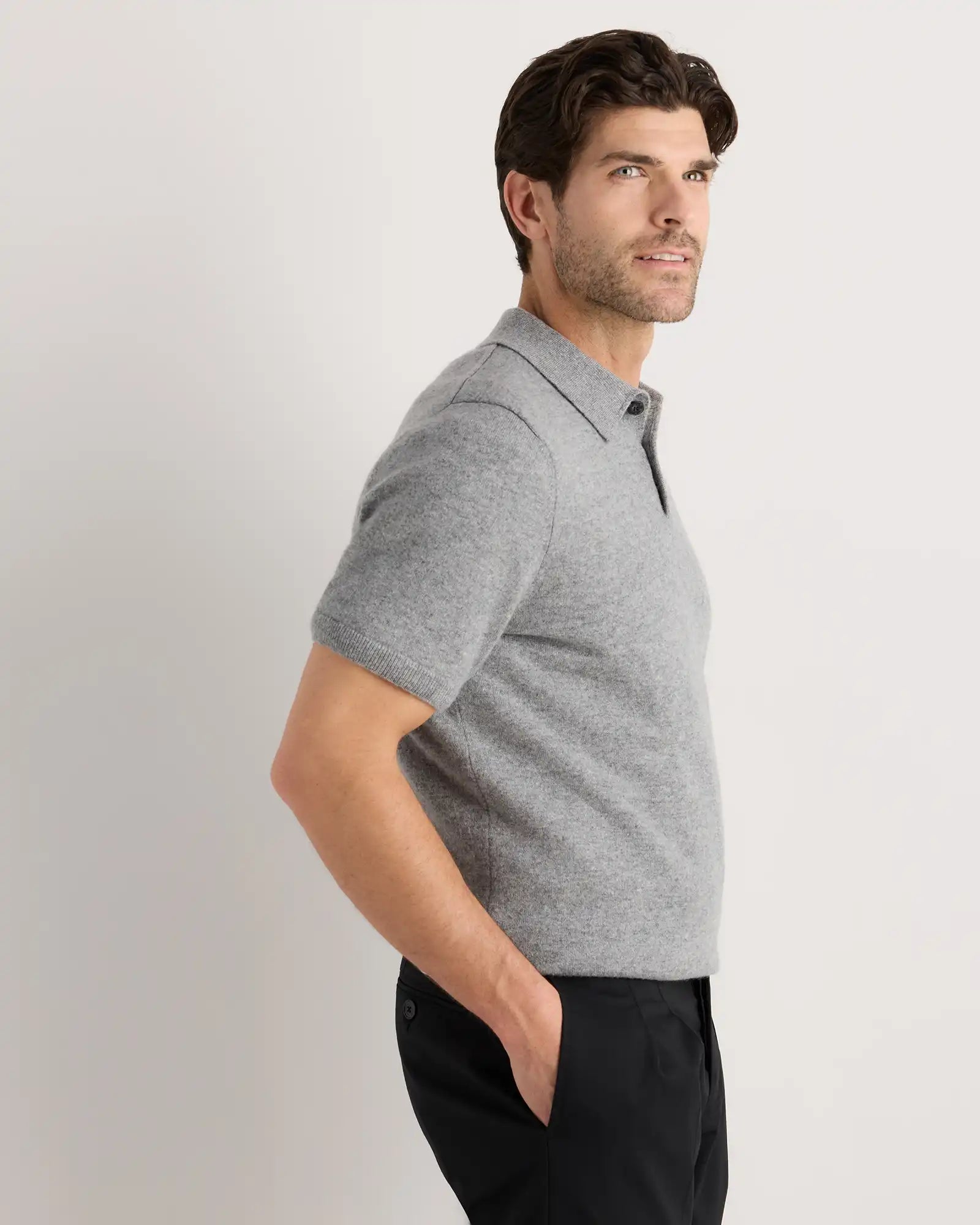 100% Mongolian Cashmere Short Sleeve Polo Sweater