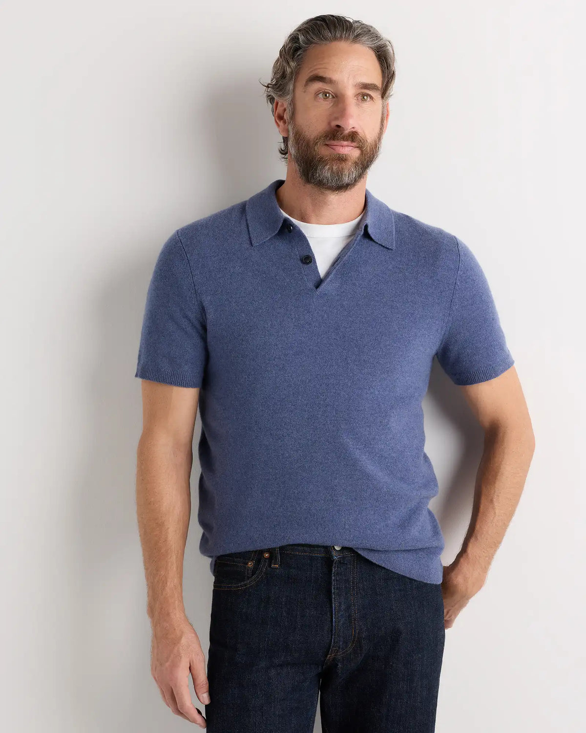 100% Mongolian Cashmere Short Sleeve Polo Sweater