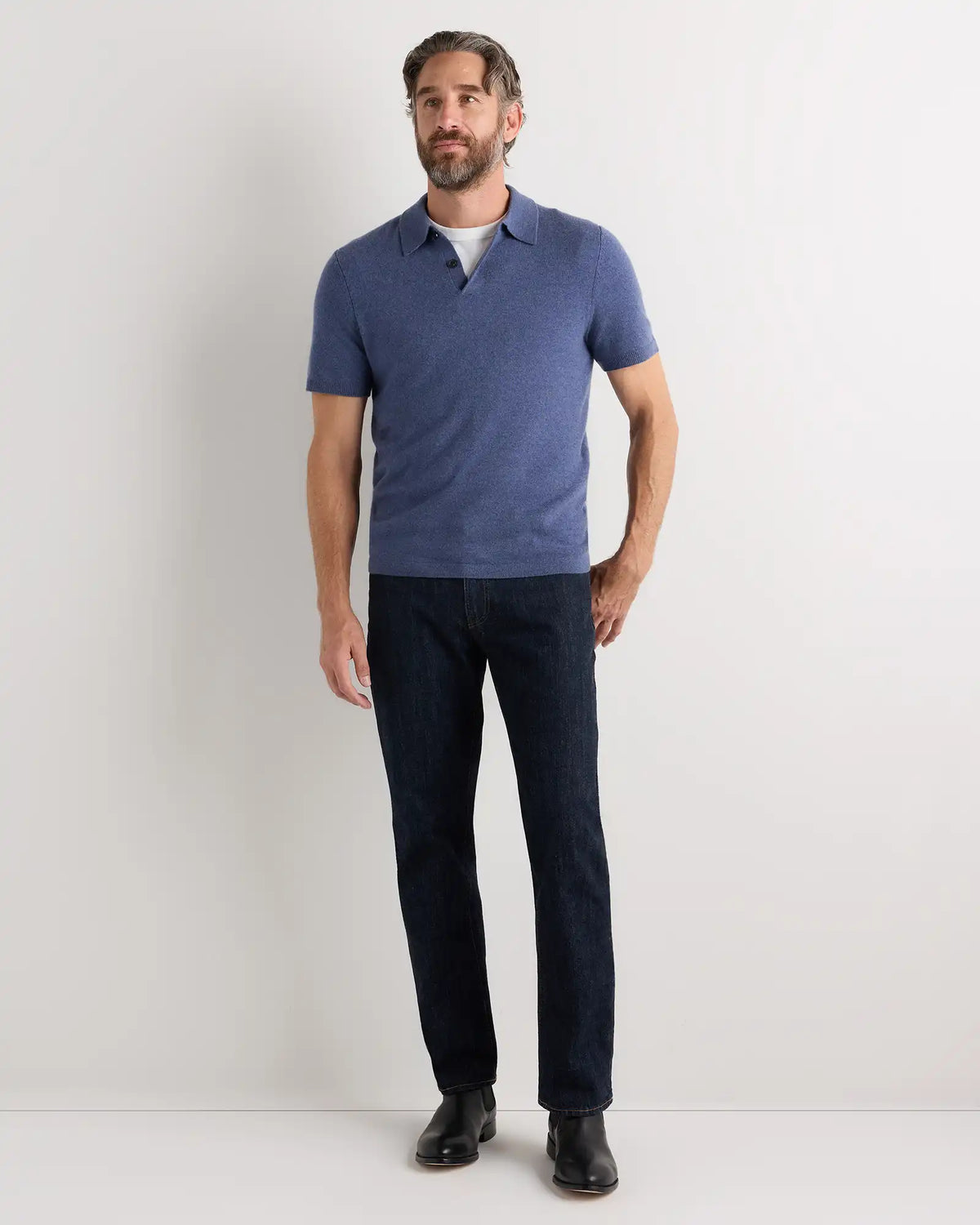100% Mongolian Cashmere Short Sleeve Polo Sweater