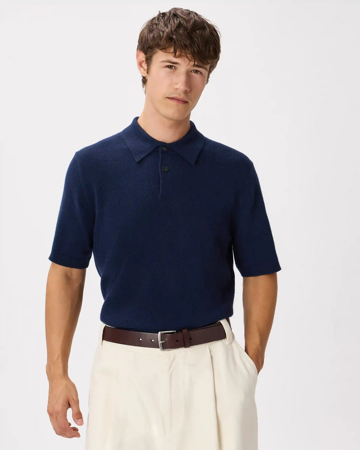 100% Mongolian Cashmere Short Sleeve Polo Sweater