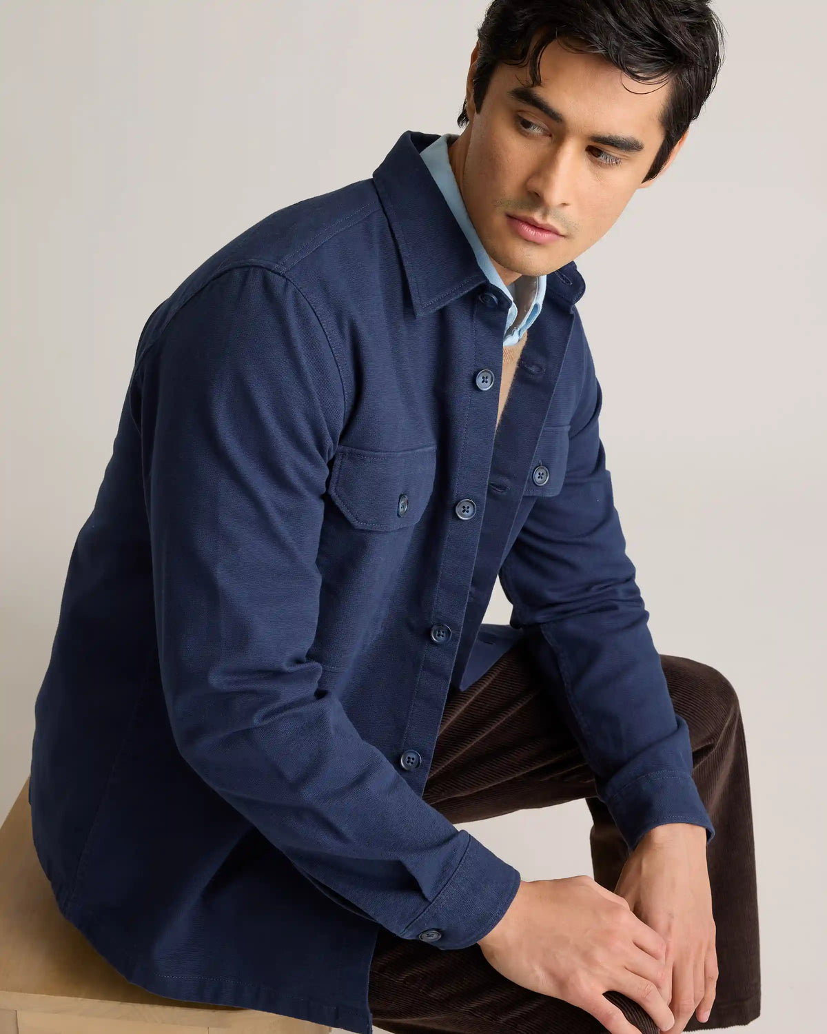 Double-Brushed Stretch Overshirt Jacket