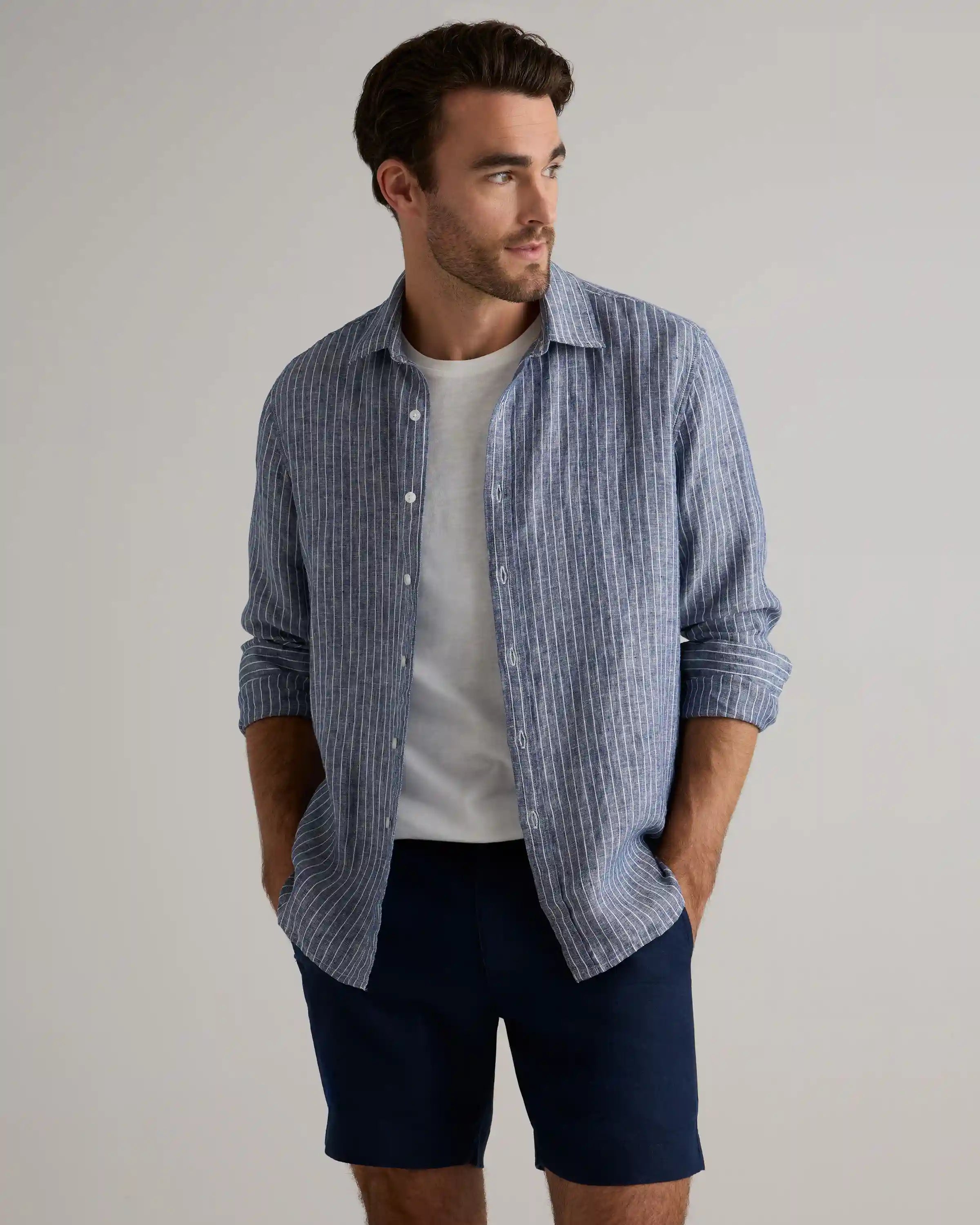 100% European Linen Relaxed Long Sleeve Shirt