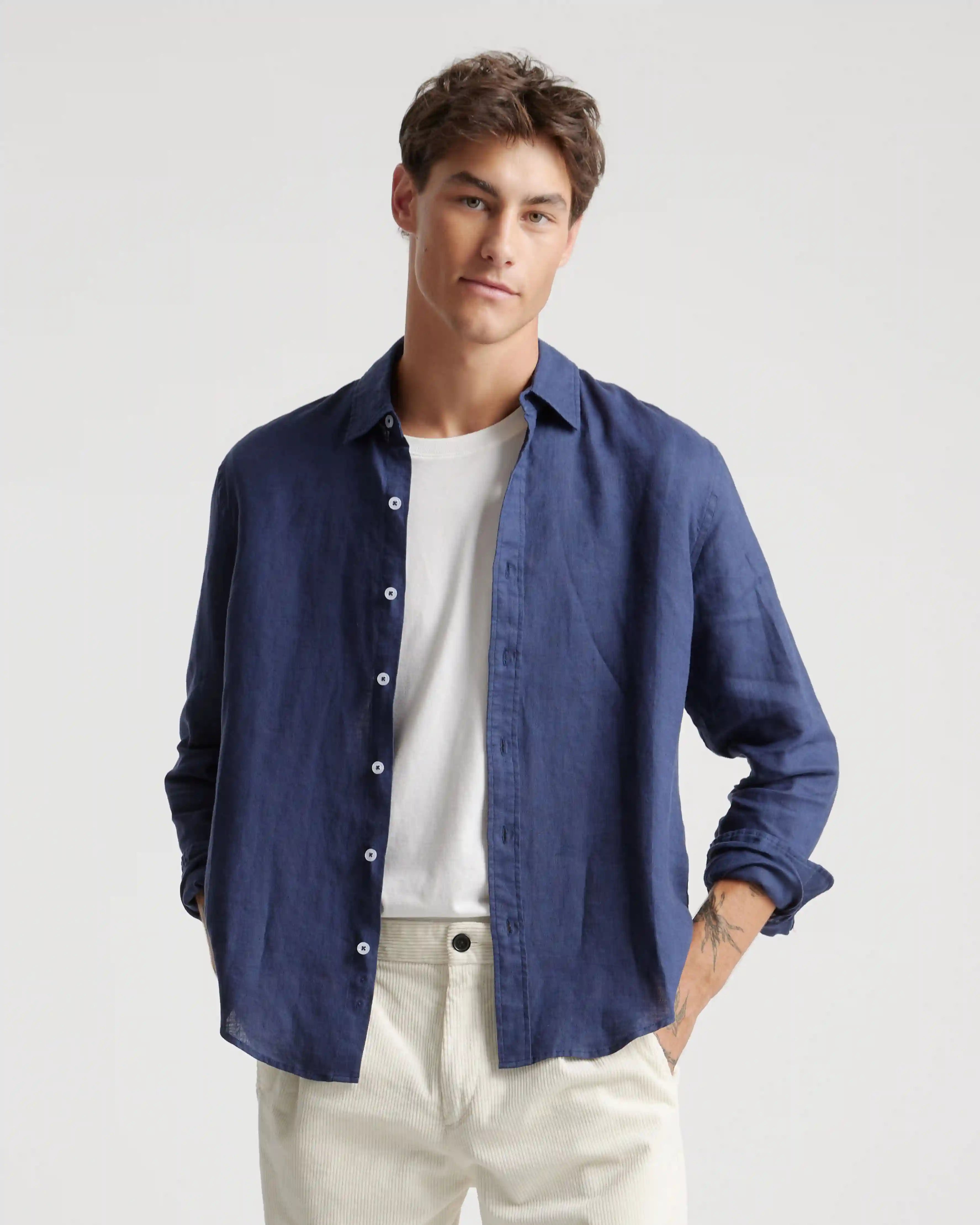 100% European Linen Relaxed Long Sleeve Shirt