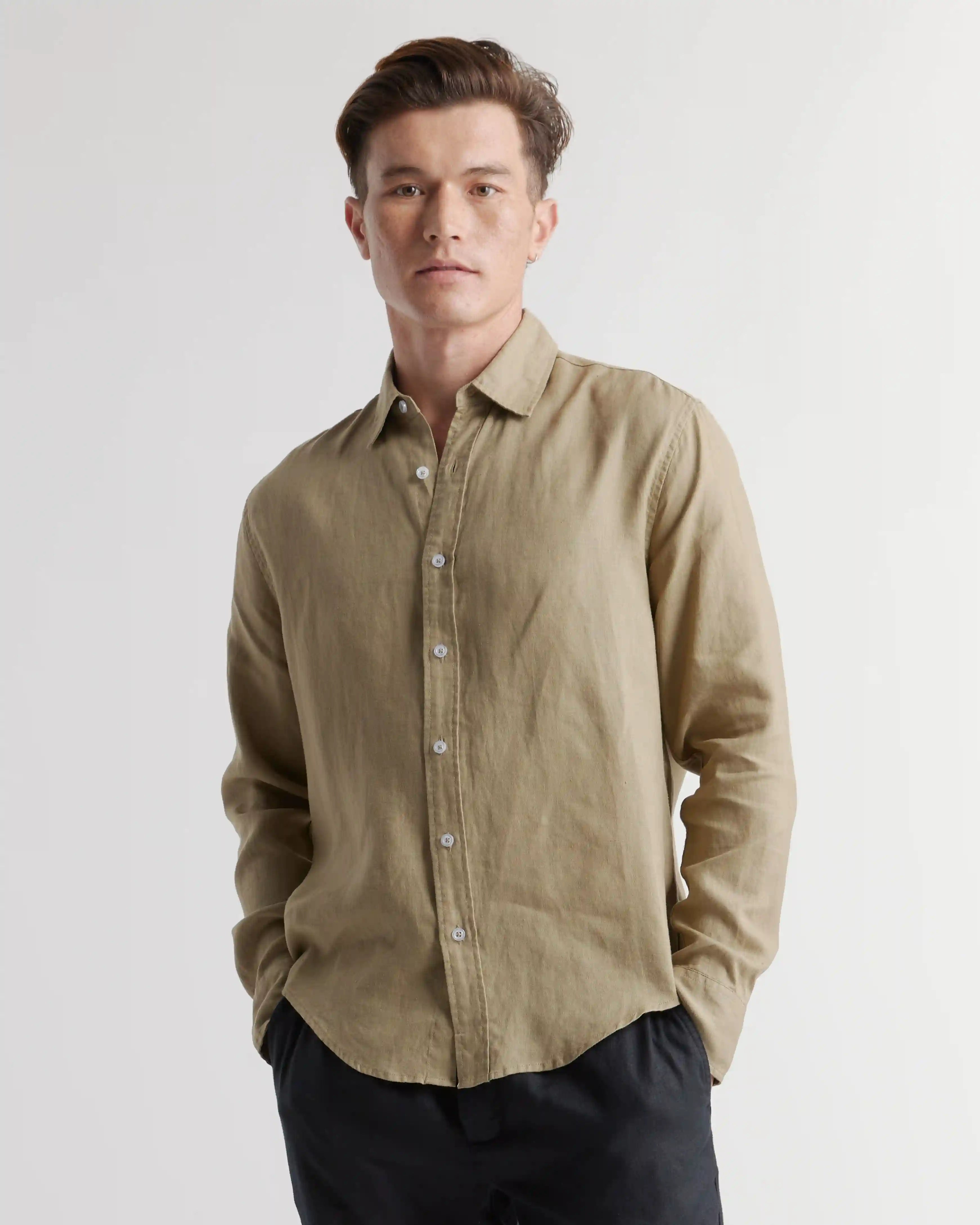100% European Linen Relaxed Long Sleeve Shirt