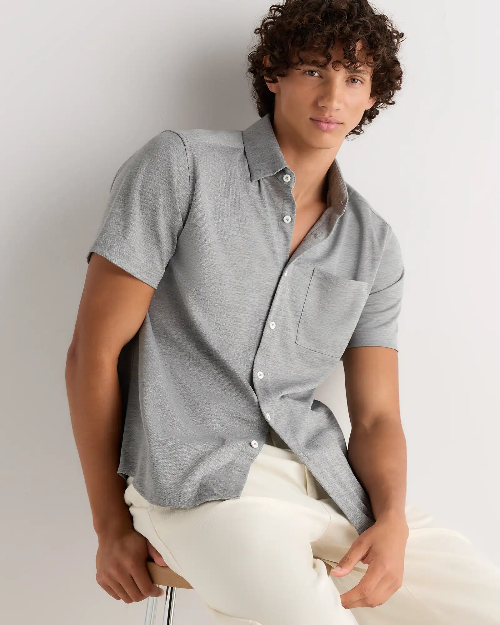 Commuter Stretch Pique Short Sleeve Button Down