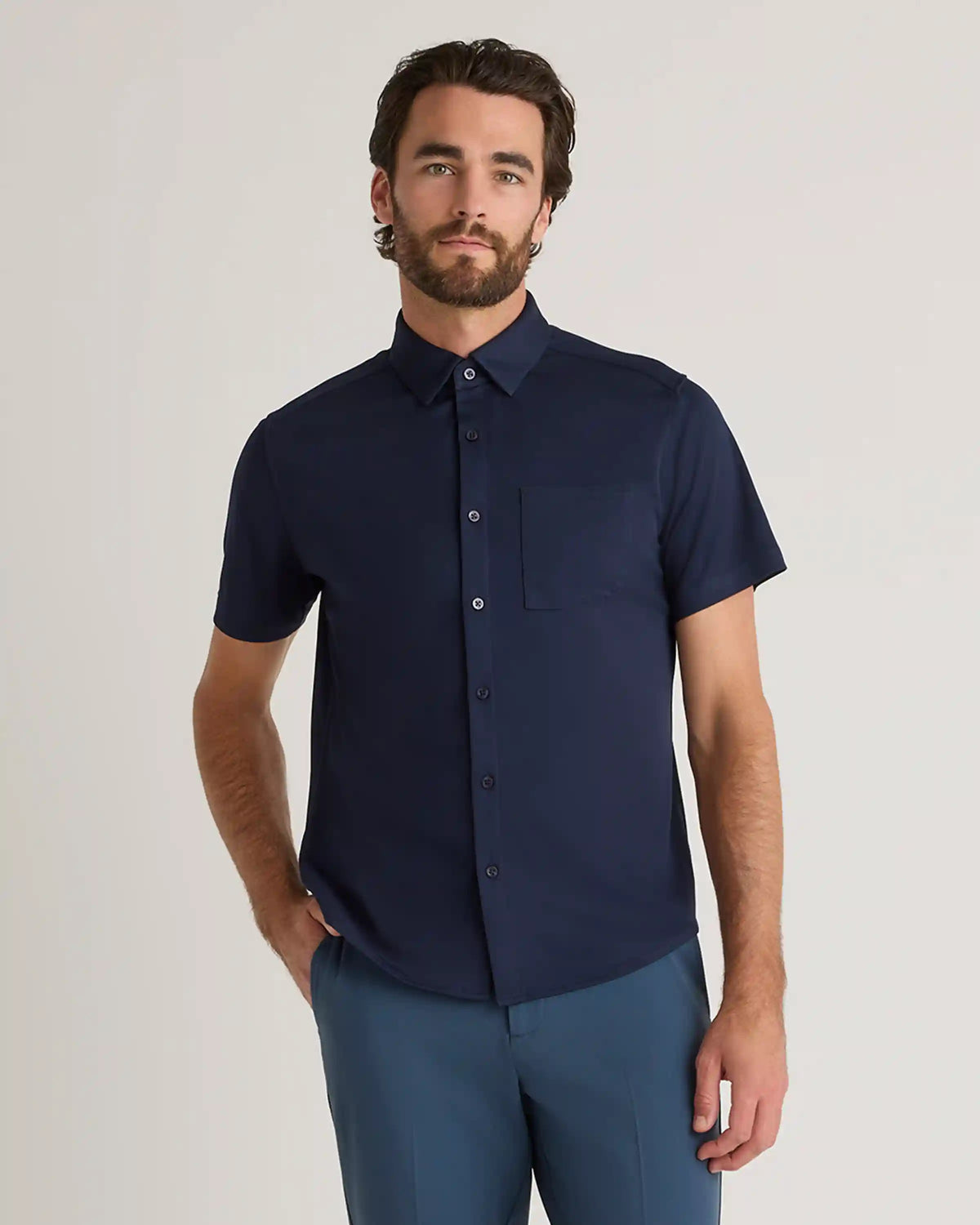 Commuter Stretch Pique Short Sleeve Button Down