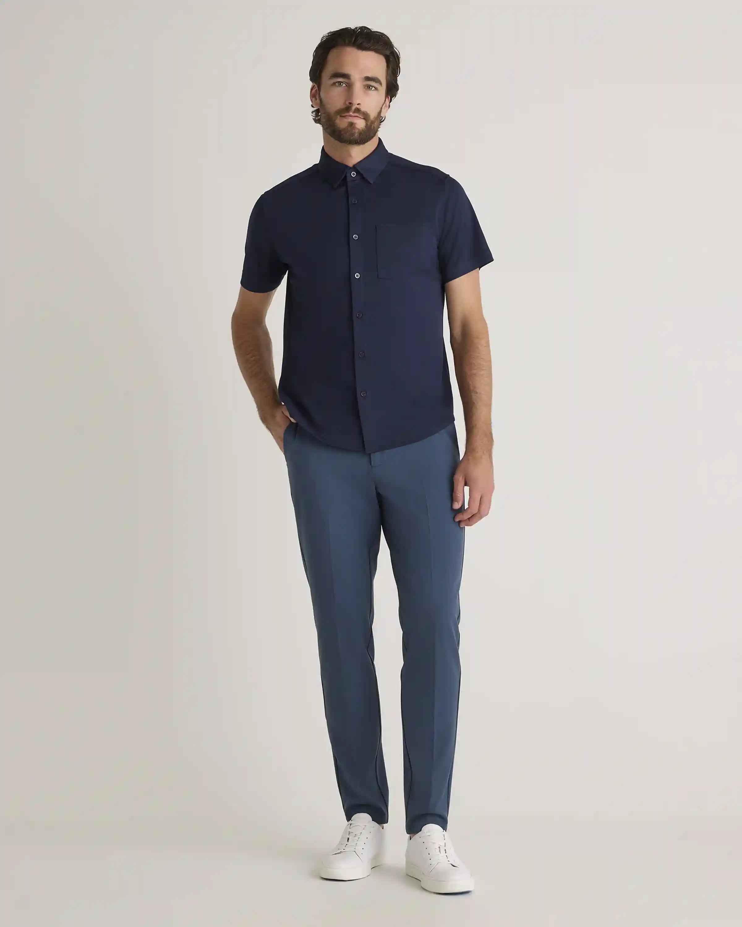 Commuter Stretch Pique Short Sleeve Button Down