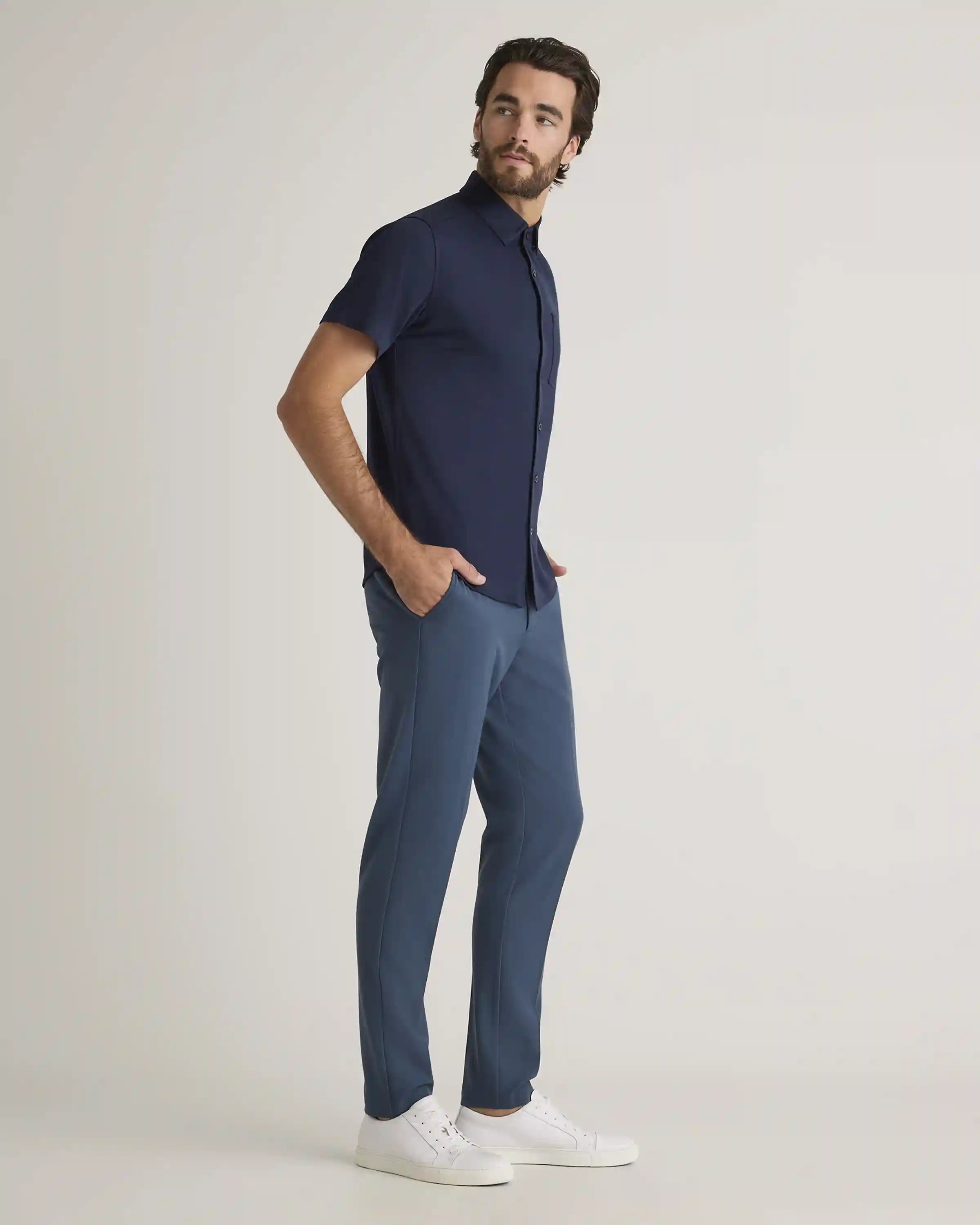 Commuter Stretch Pique Short Sleeve Button Down