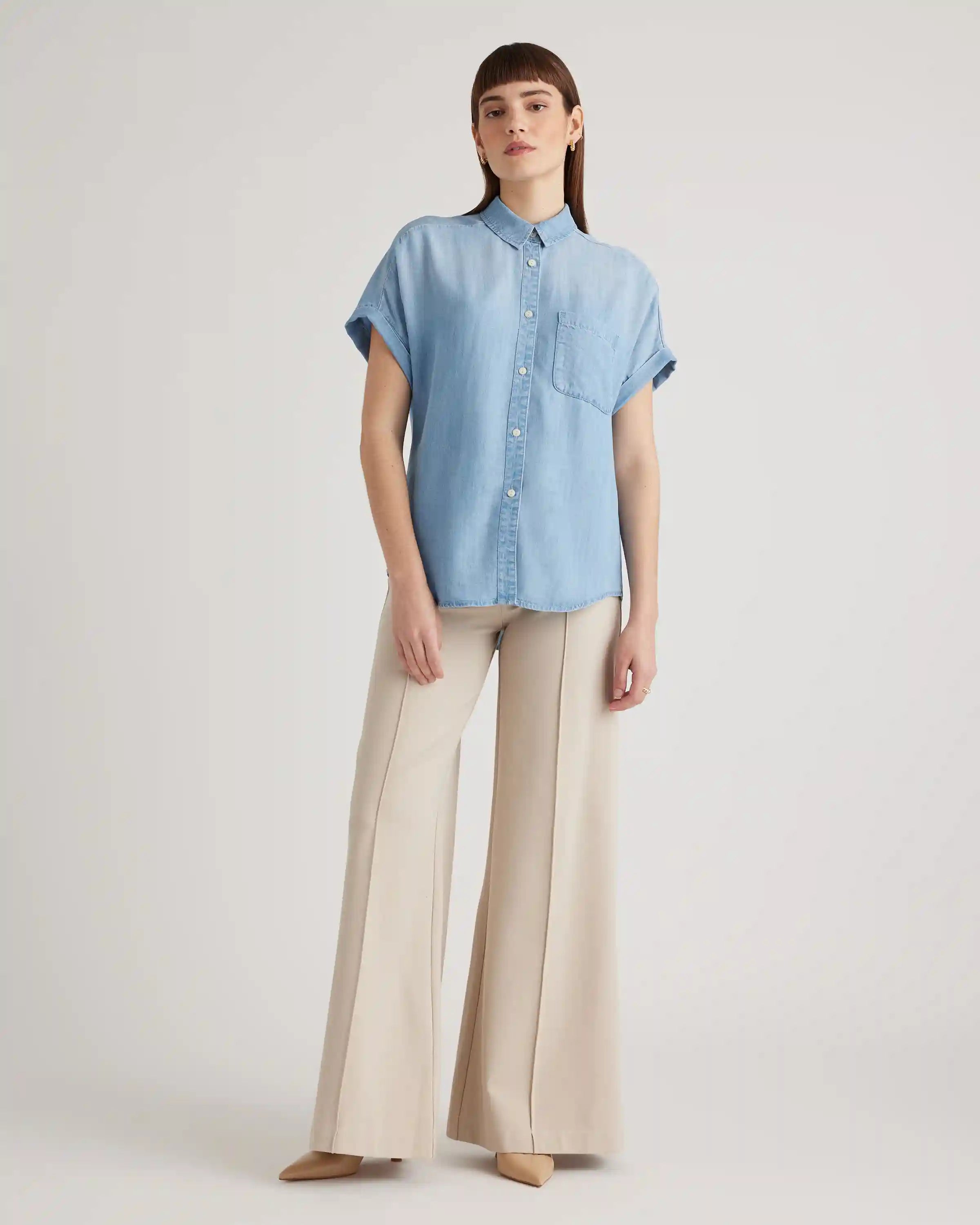 Chambray Tencel Short Sleeve Shirt