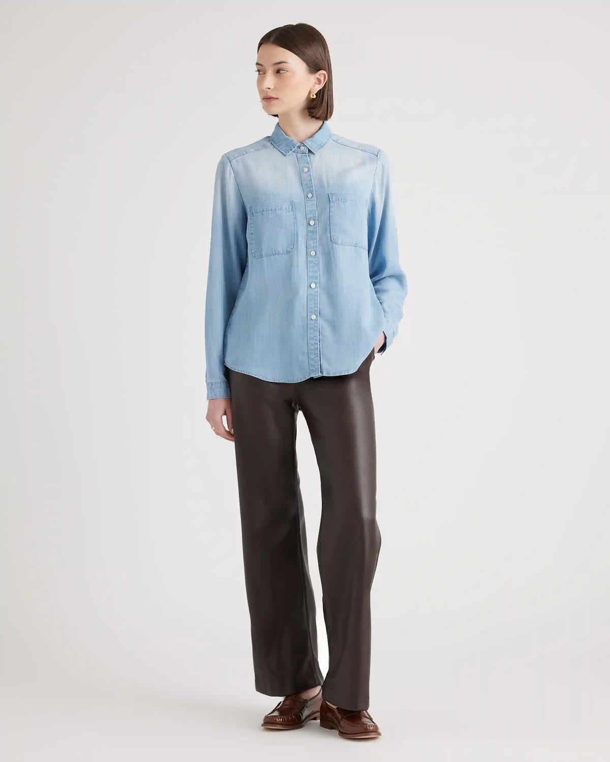 Chambray Tencel Long Sleeve Shirt