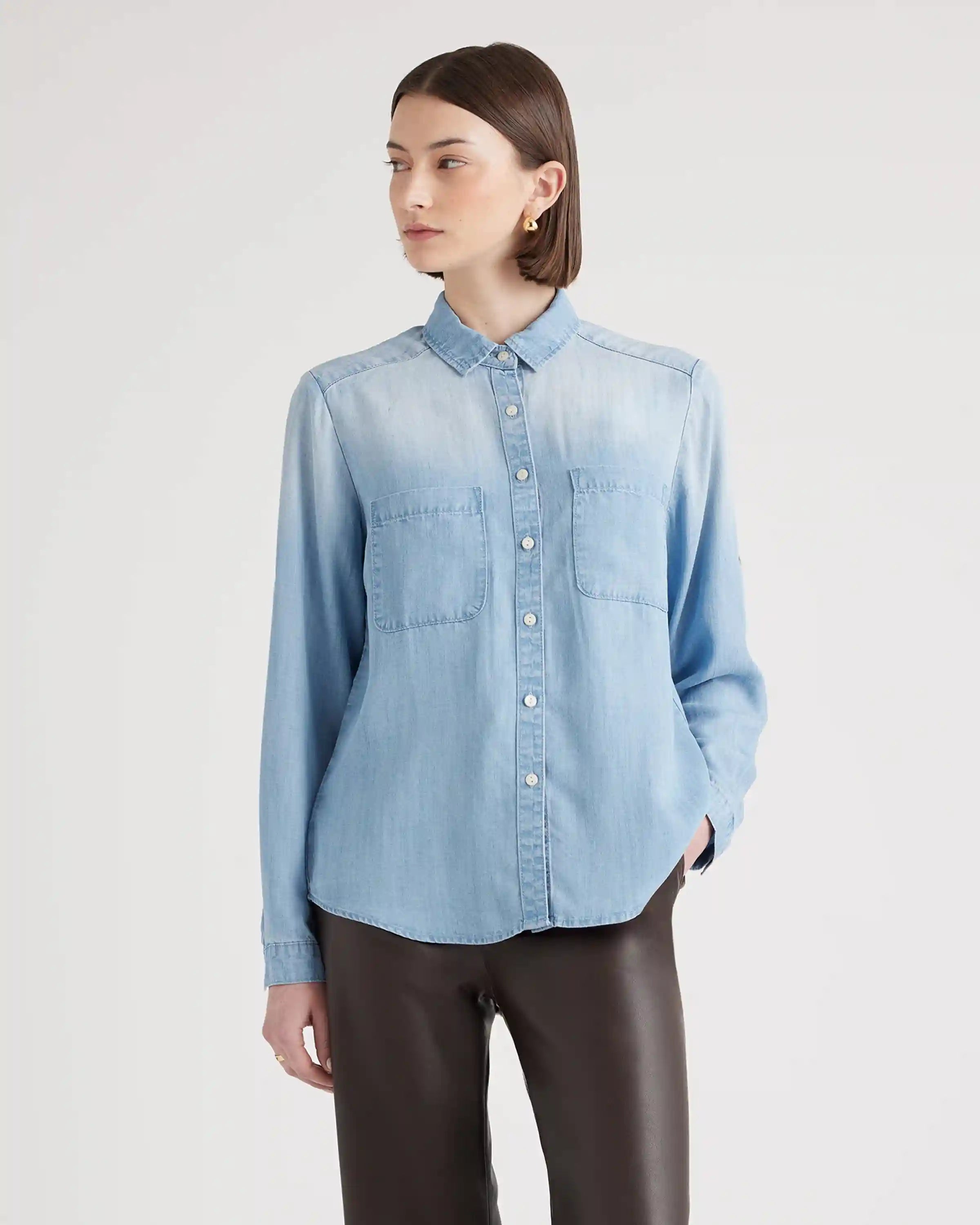 Chambray Tencel Long Sleeve Shirt