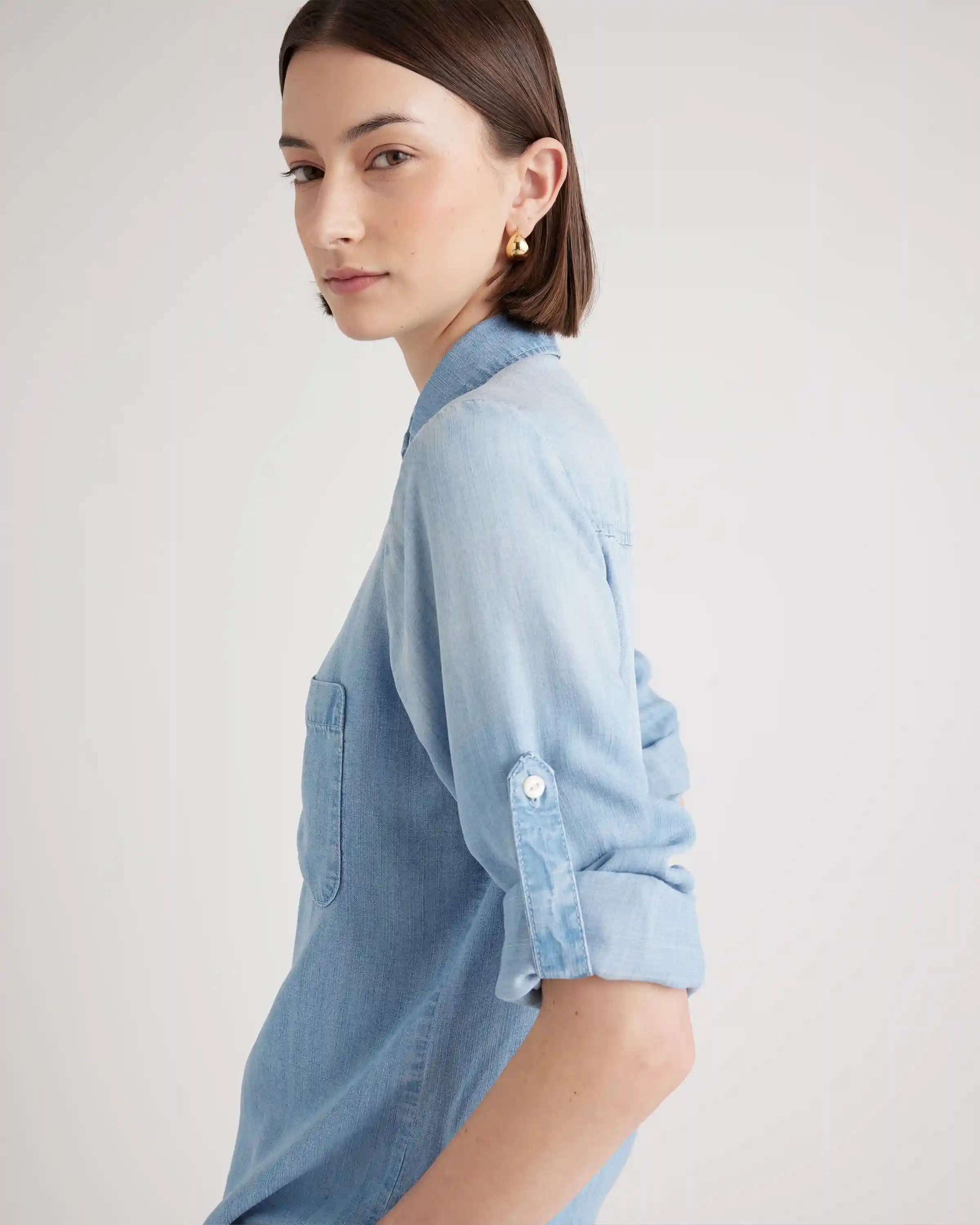 Chambray Tencel Long Sleeve Shirt