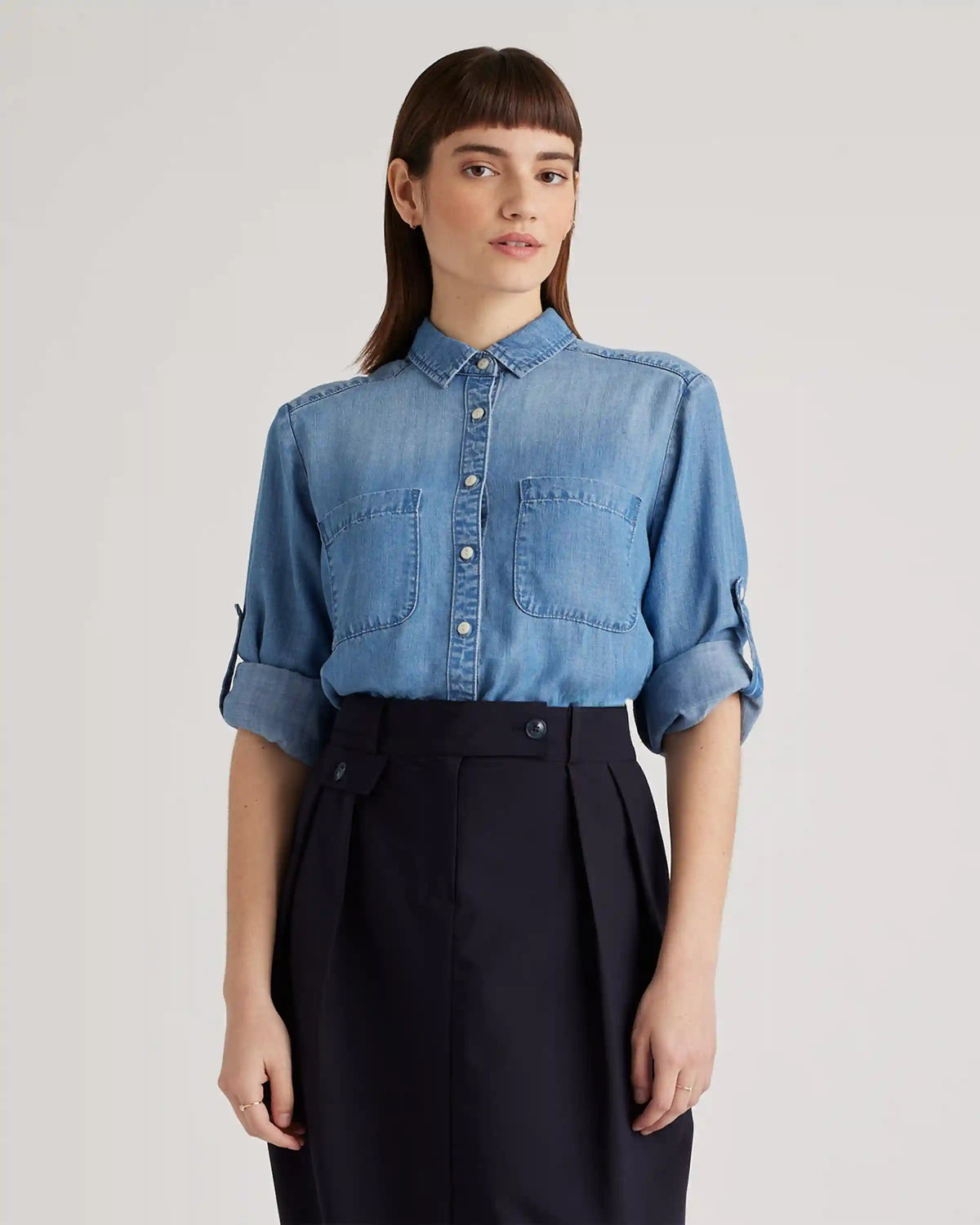 Chambray Tencel Long Sleeve Shirt
