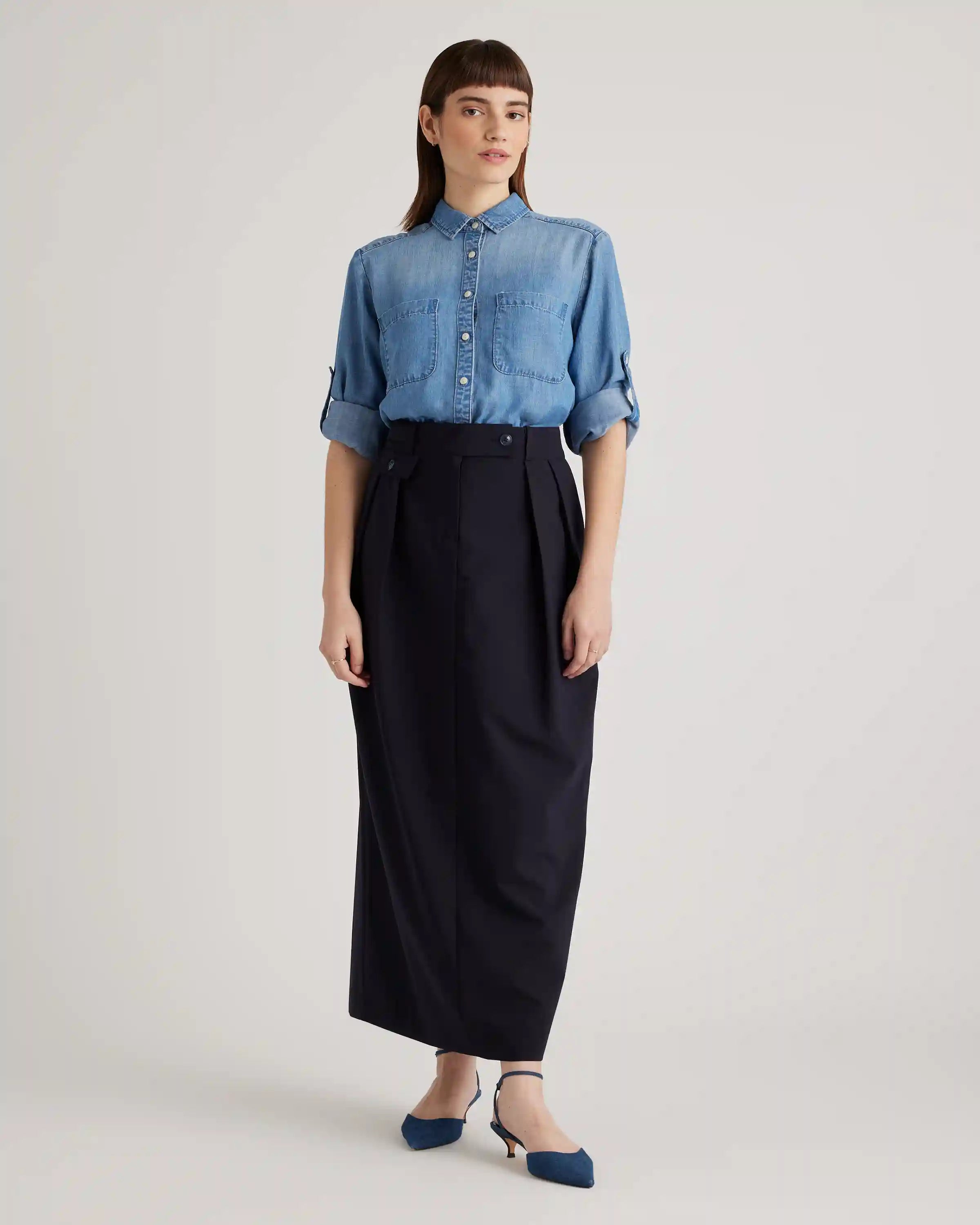 Chambray Tencel Long Sleeve Shirt