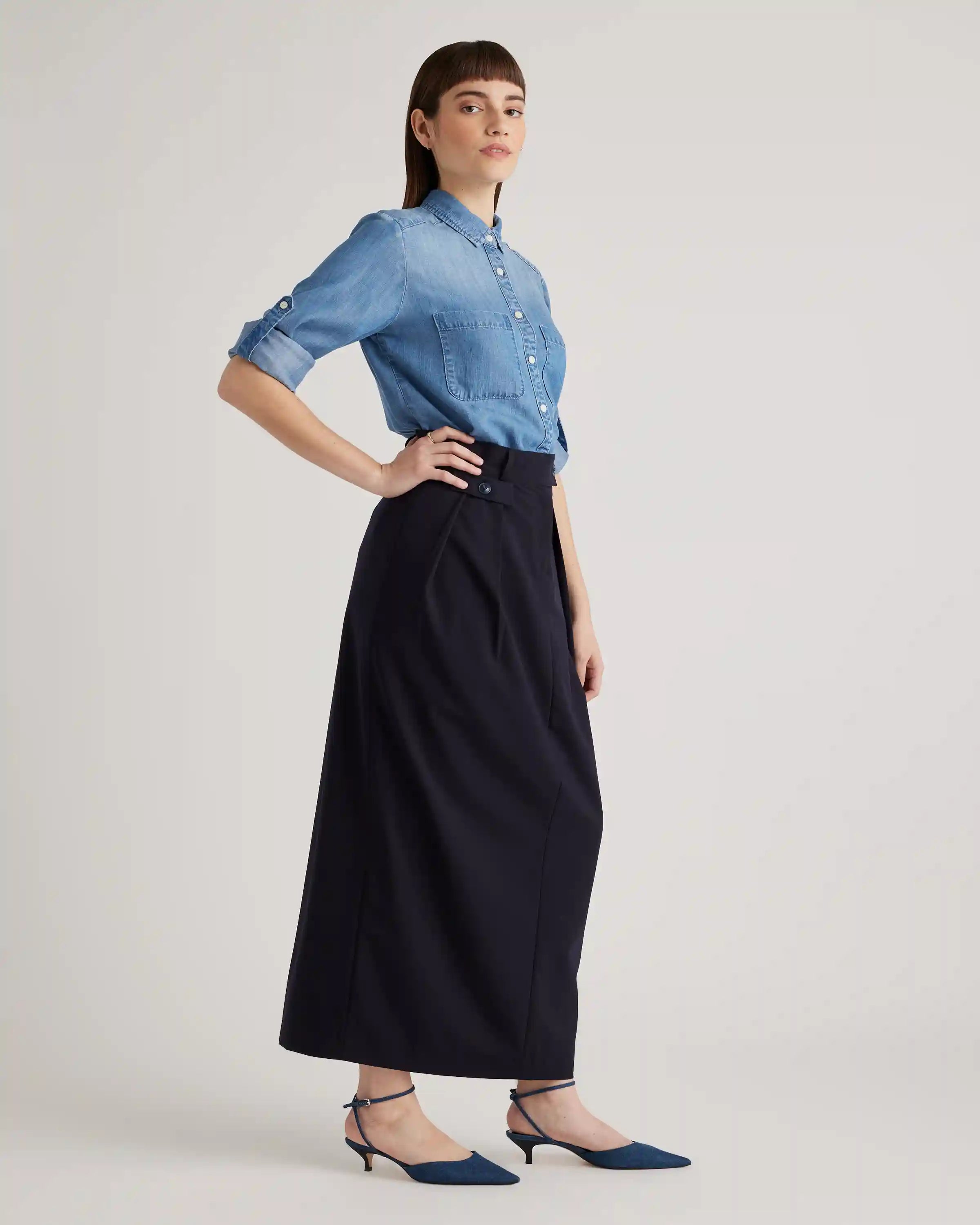 Chambray Tencel Long Sleeve Shirt
