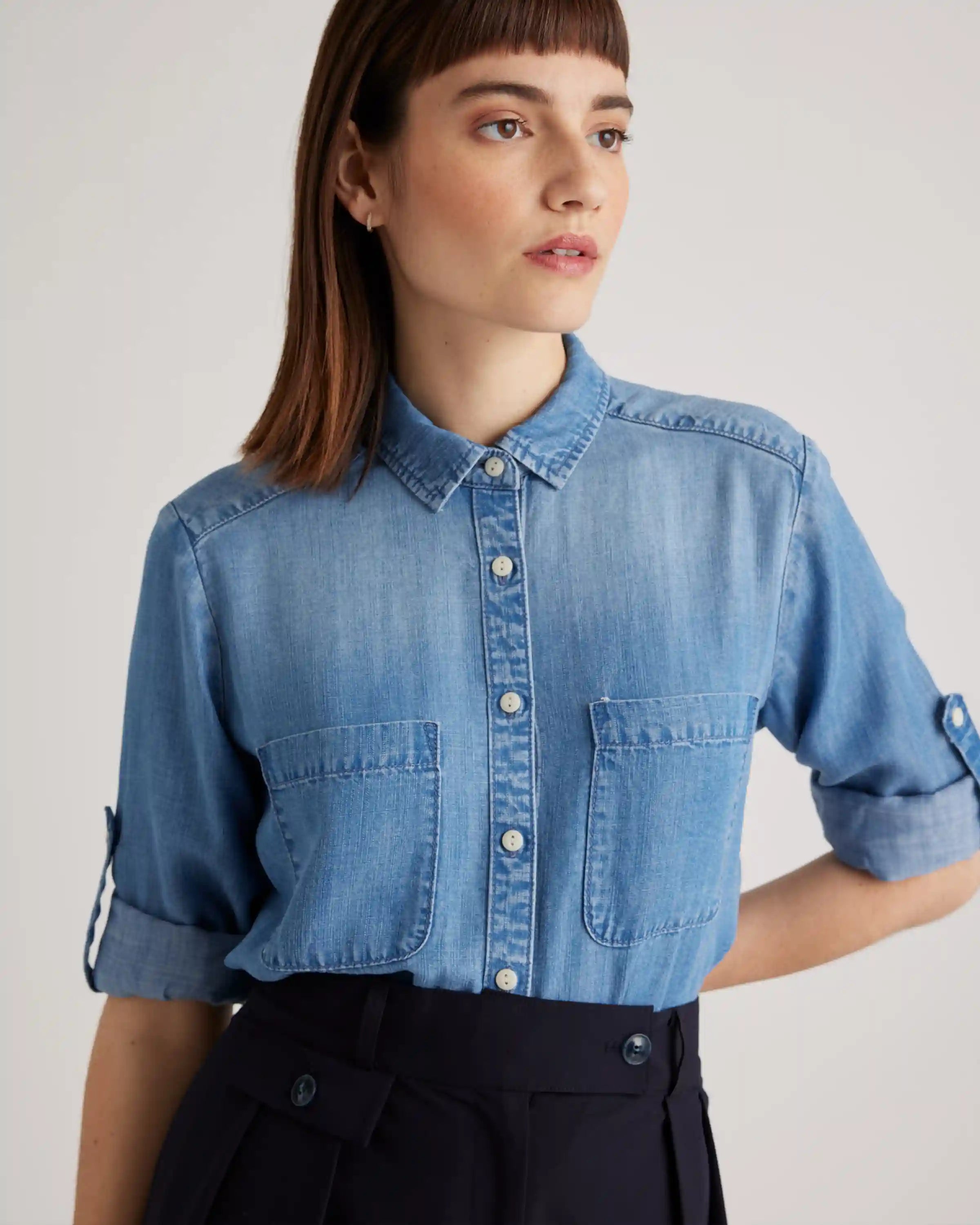 Chambray Tencel Long Sleeve Shirt