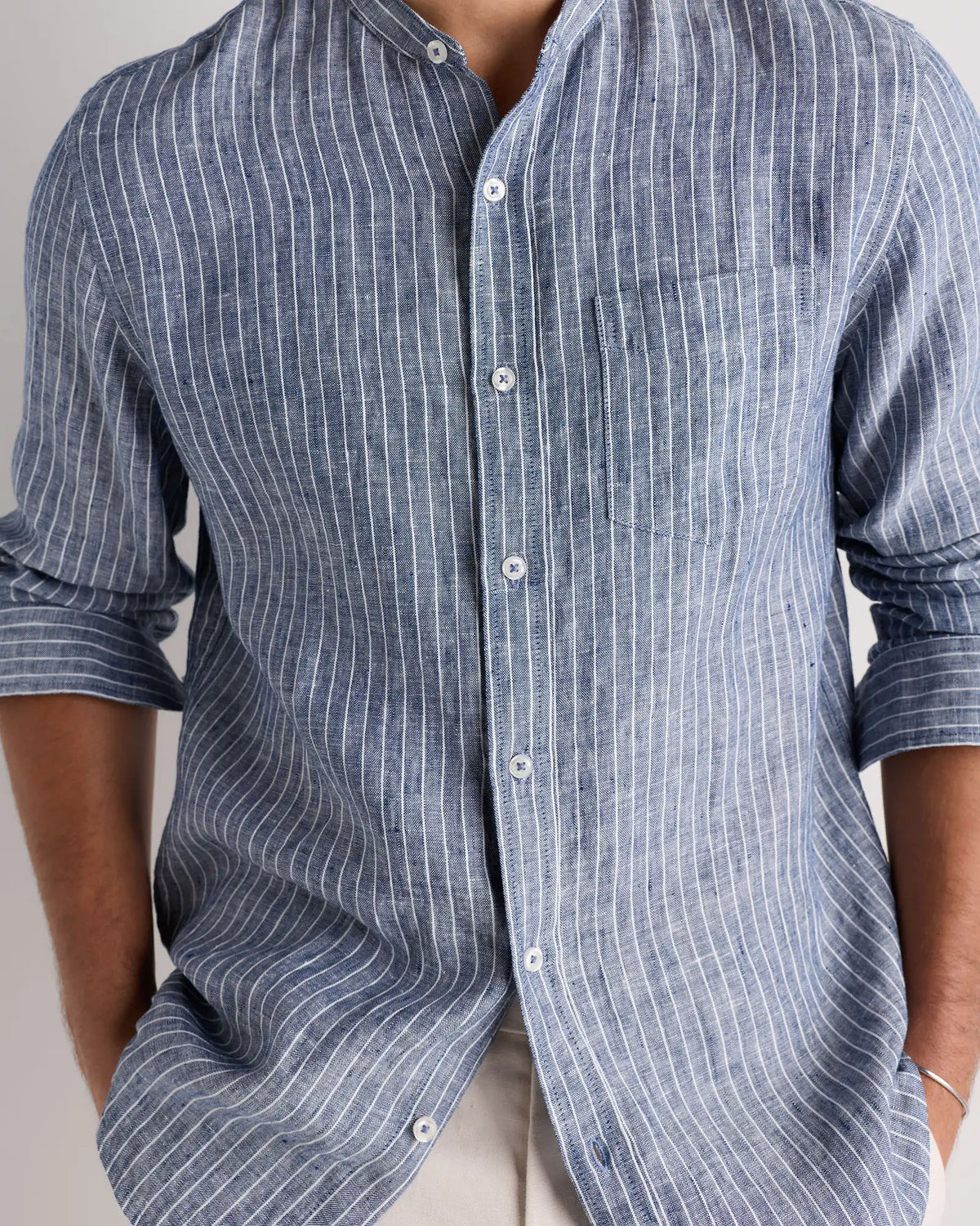100% European Linen Relaxed Band Collar Shirt