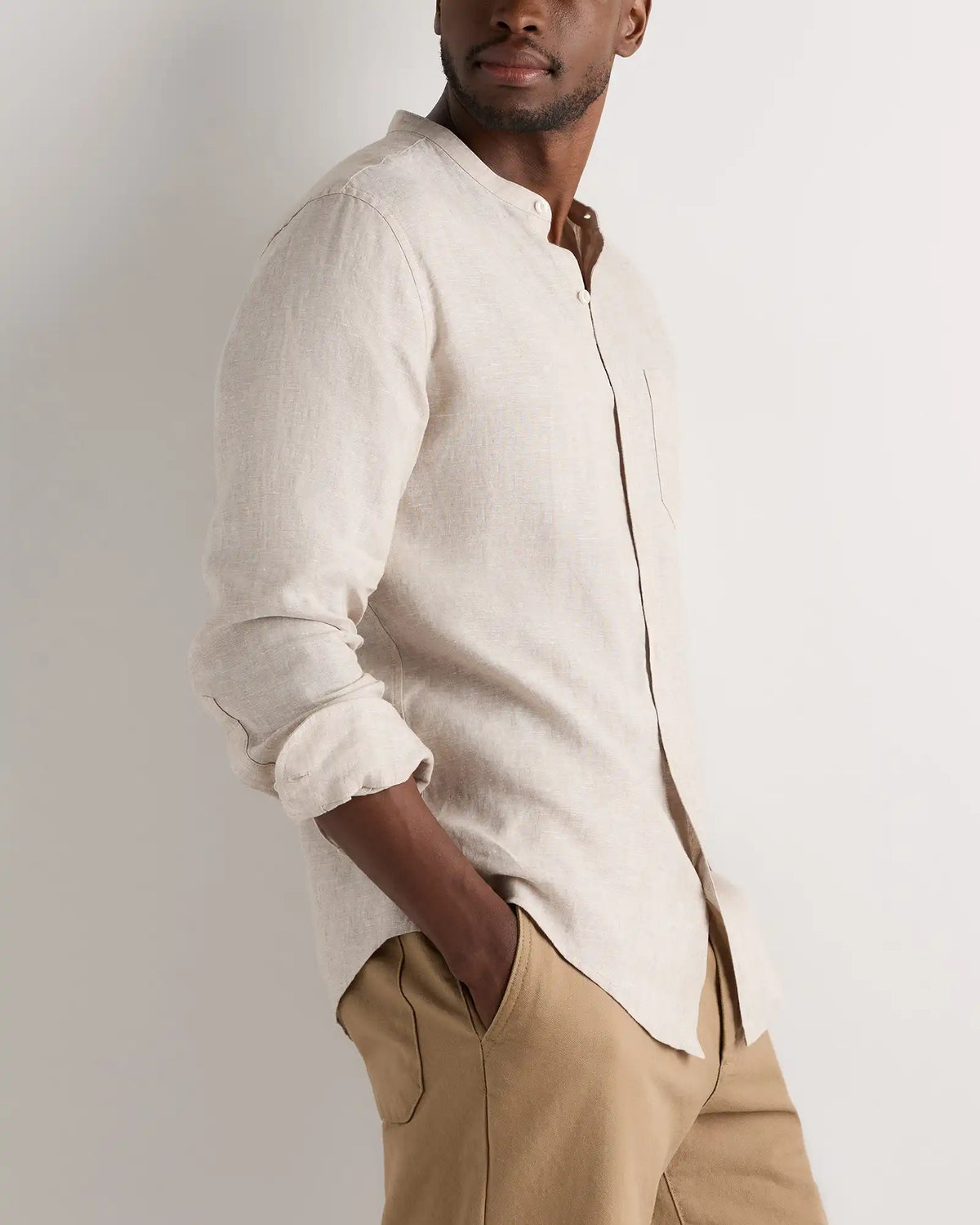 100% European Linen Relaxed Band Collar Shirt