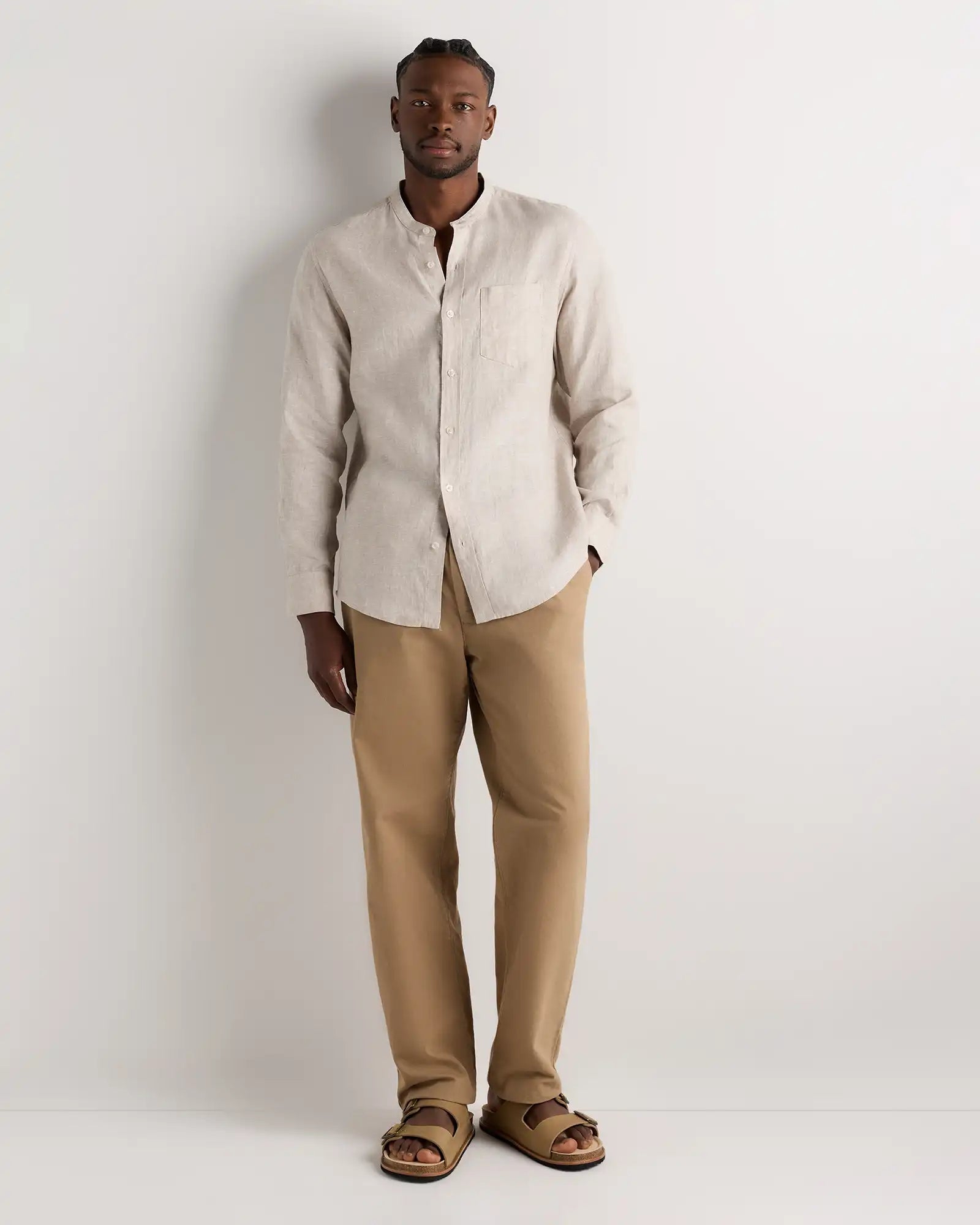 100% European Linen Relaxed Band Collar Shirt