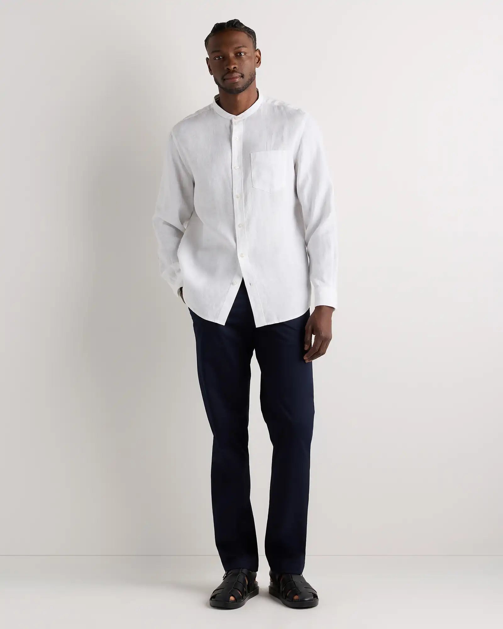 100% European Linen Relaxed Band Collar Shirt