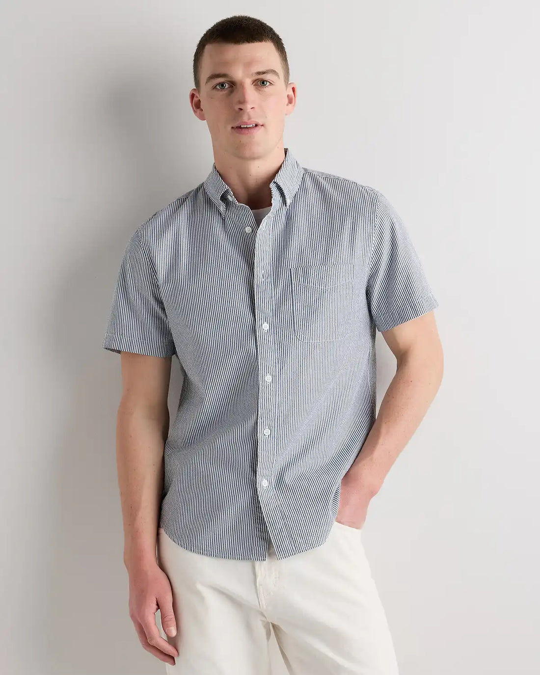 100% Organic Cotton Seersucker Short Sleeve Shirt