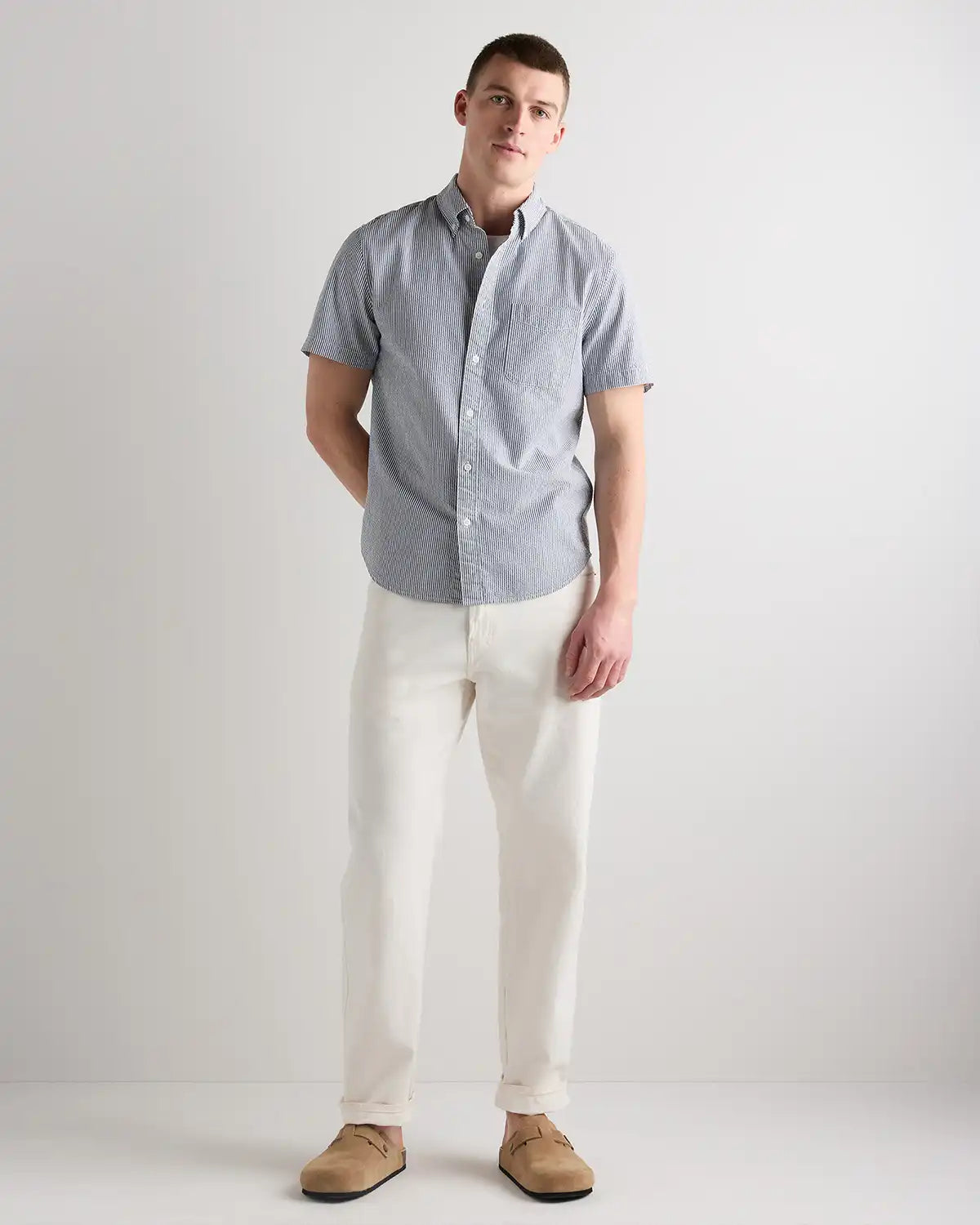 100% Organic Cotton Seersucker Short Sleeve Shirt