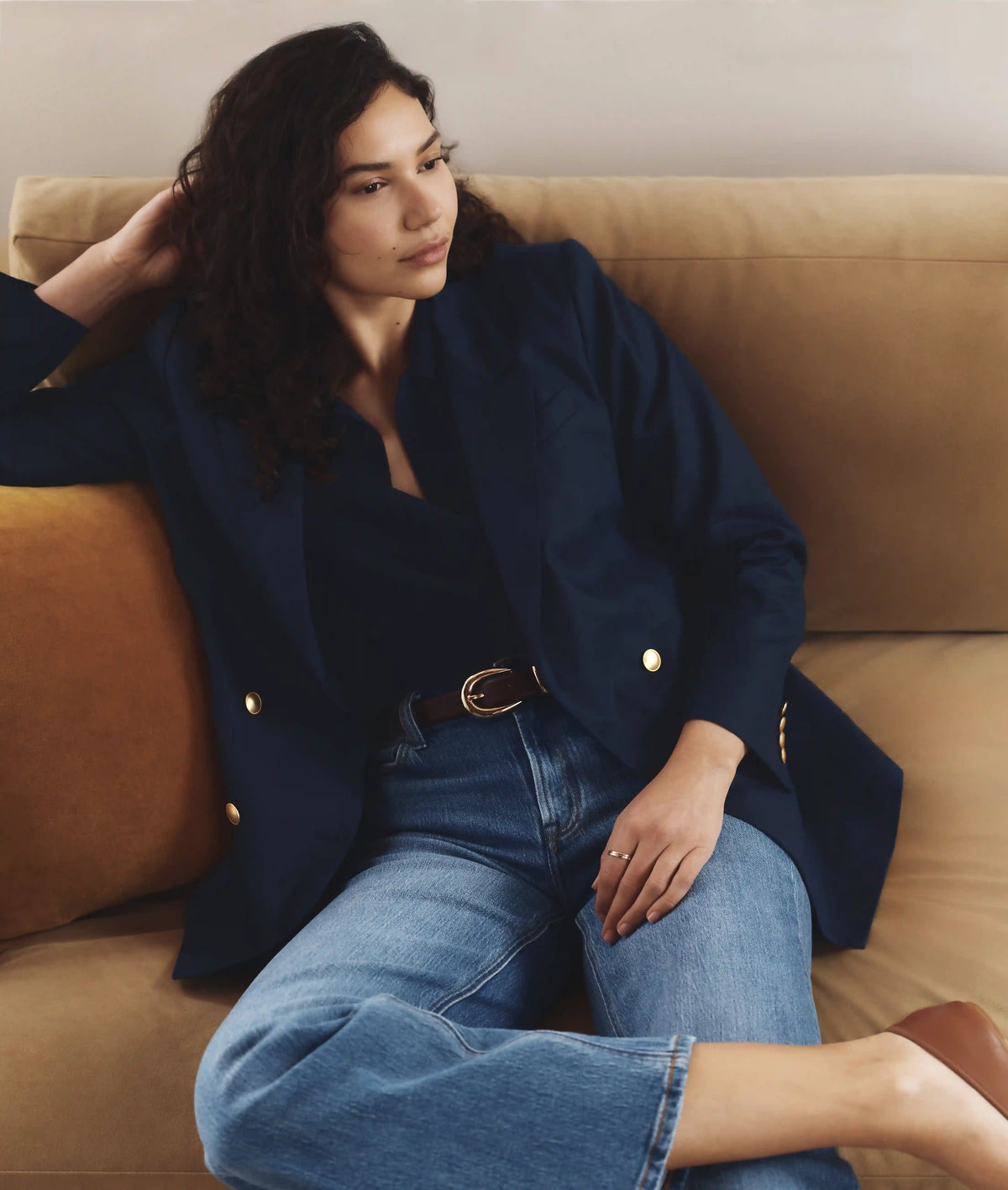 100% European Linen Relaxed Double-Breasted Blazer