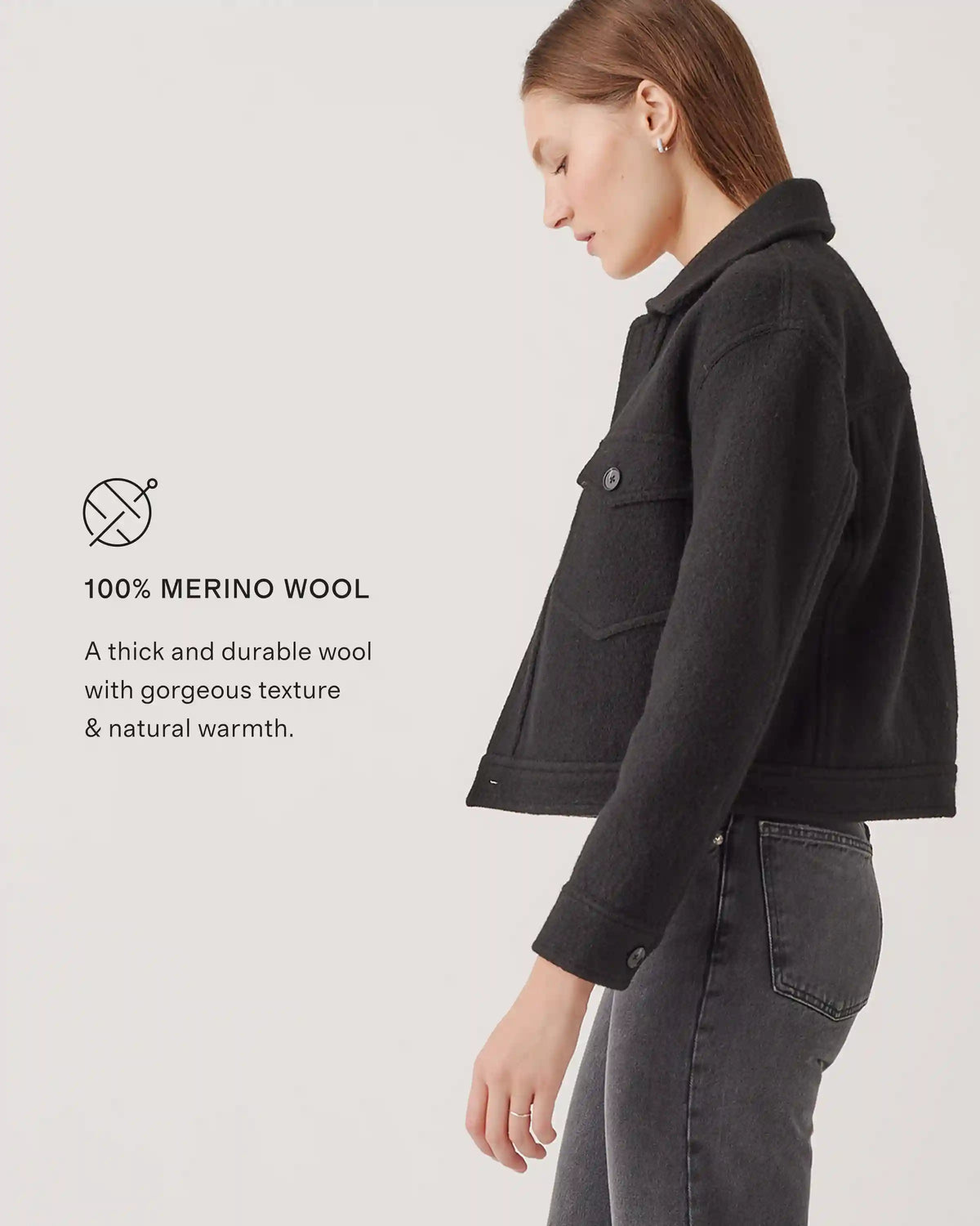 100% Merino Wool Cropped Shirt Jacket