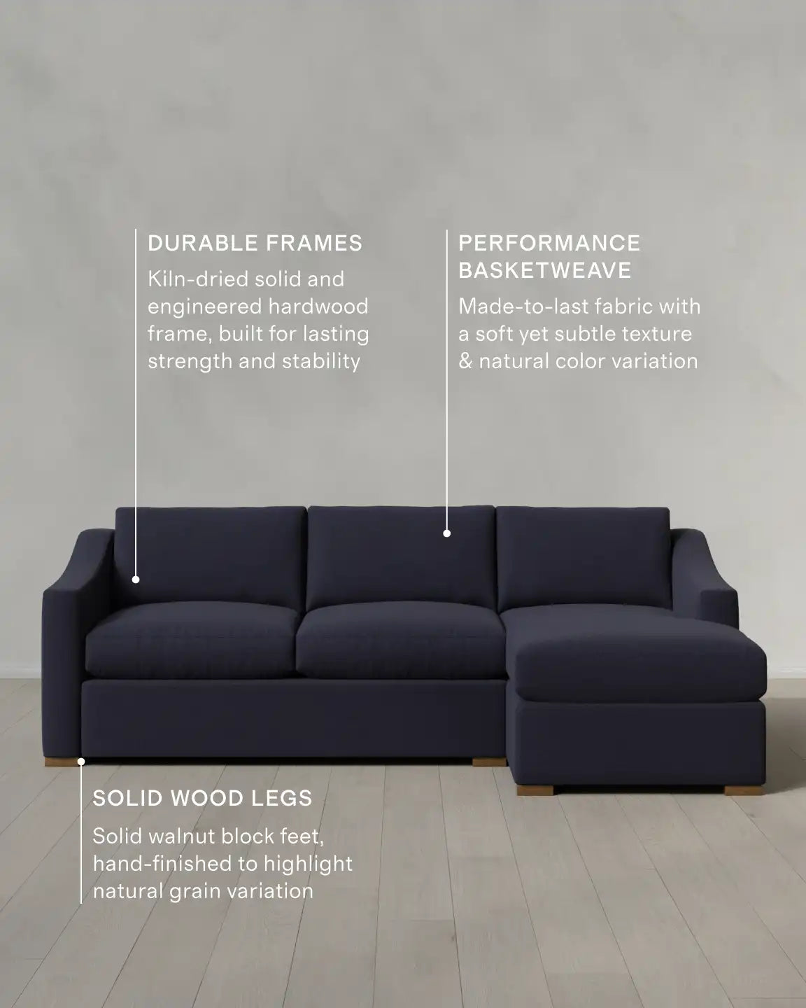 Hollis Slope Arm Chaise Sectional in Performance Basketweave