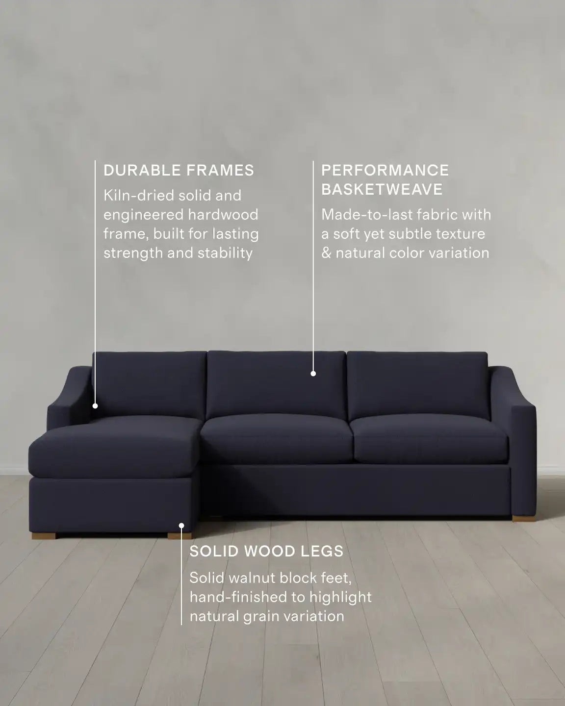 Hollis Slope Arm Chaise Sectional in Performance Basketweave