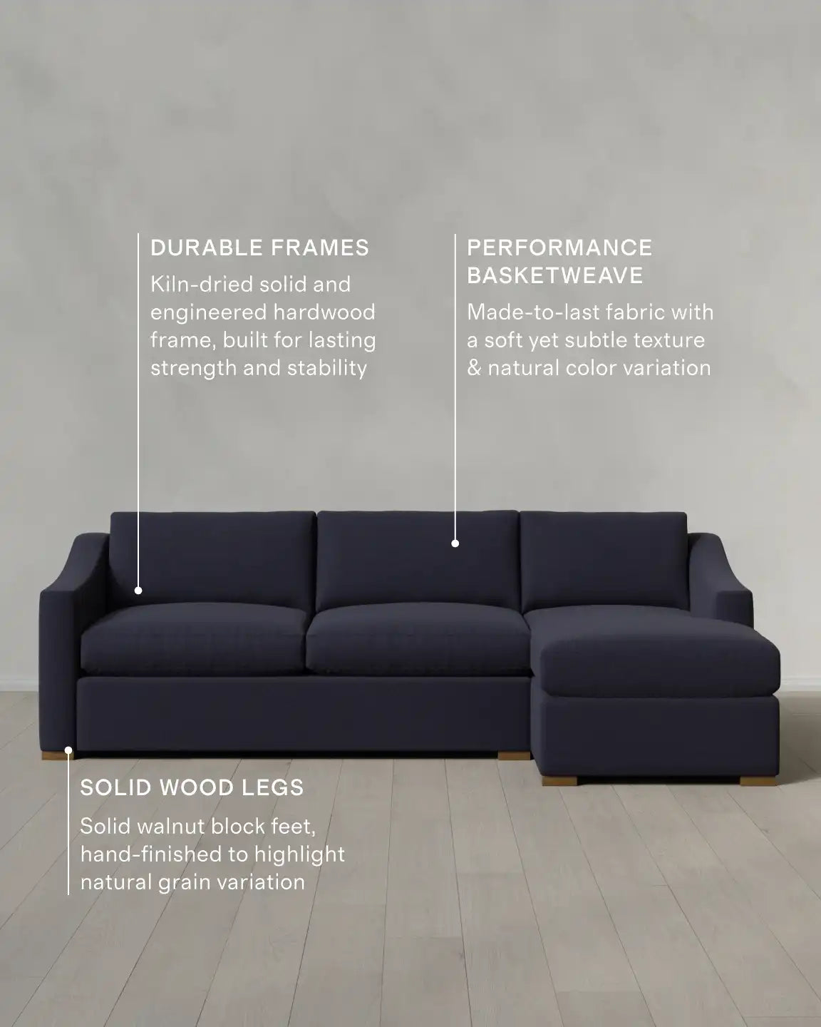 Hollis Slope Arm Chaise Sectional in Performance Basketweave