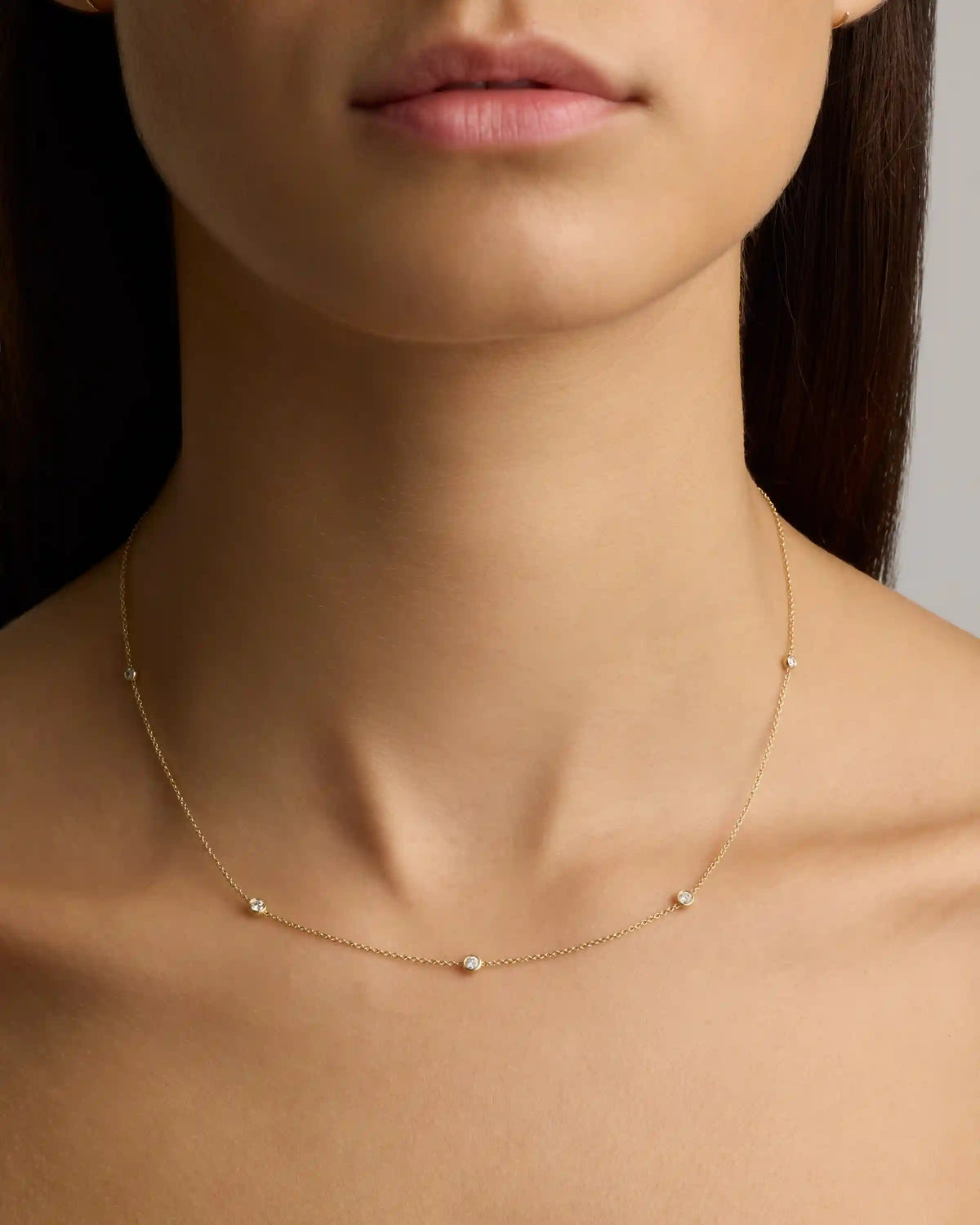 14K Gold Diamond Bezel Station Necklace