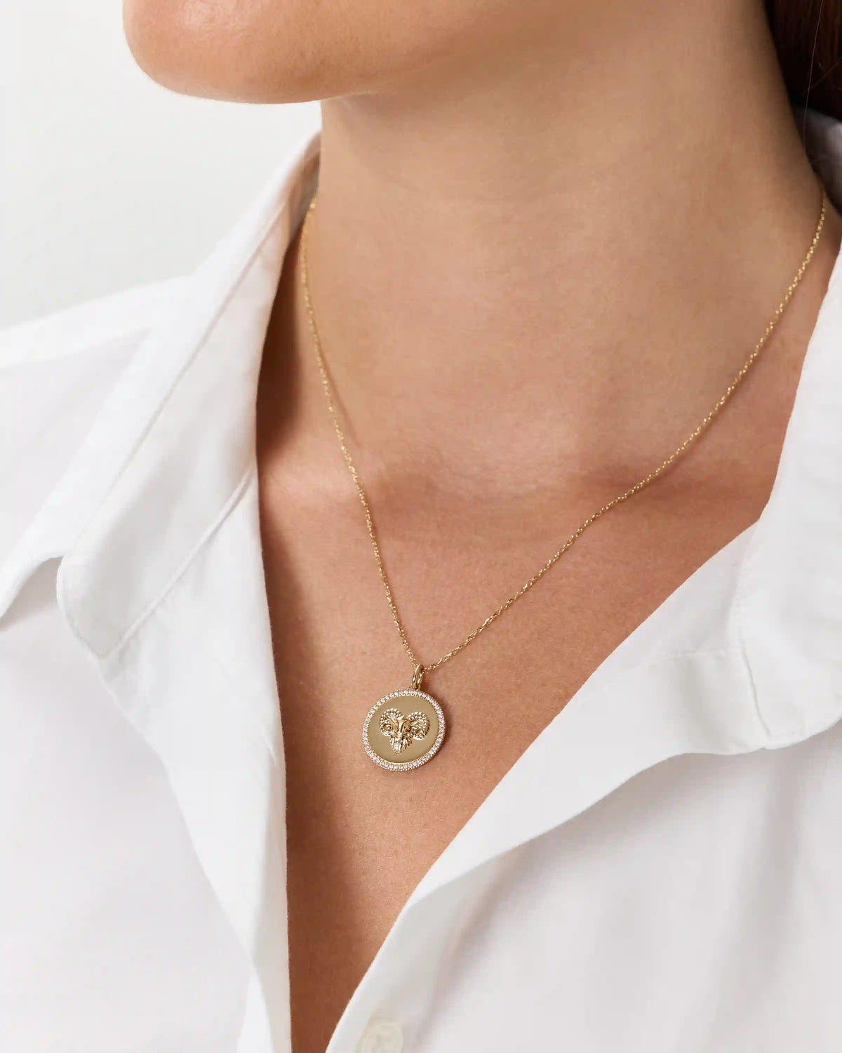 14K Gold Pave Zodiac Medallion Necklace