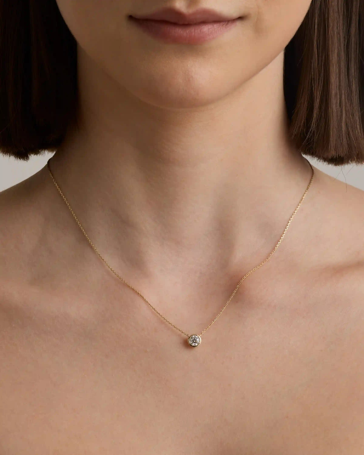 14K Gold Lab Grown Diamond Bezel Necklace