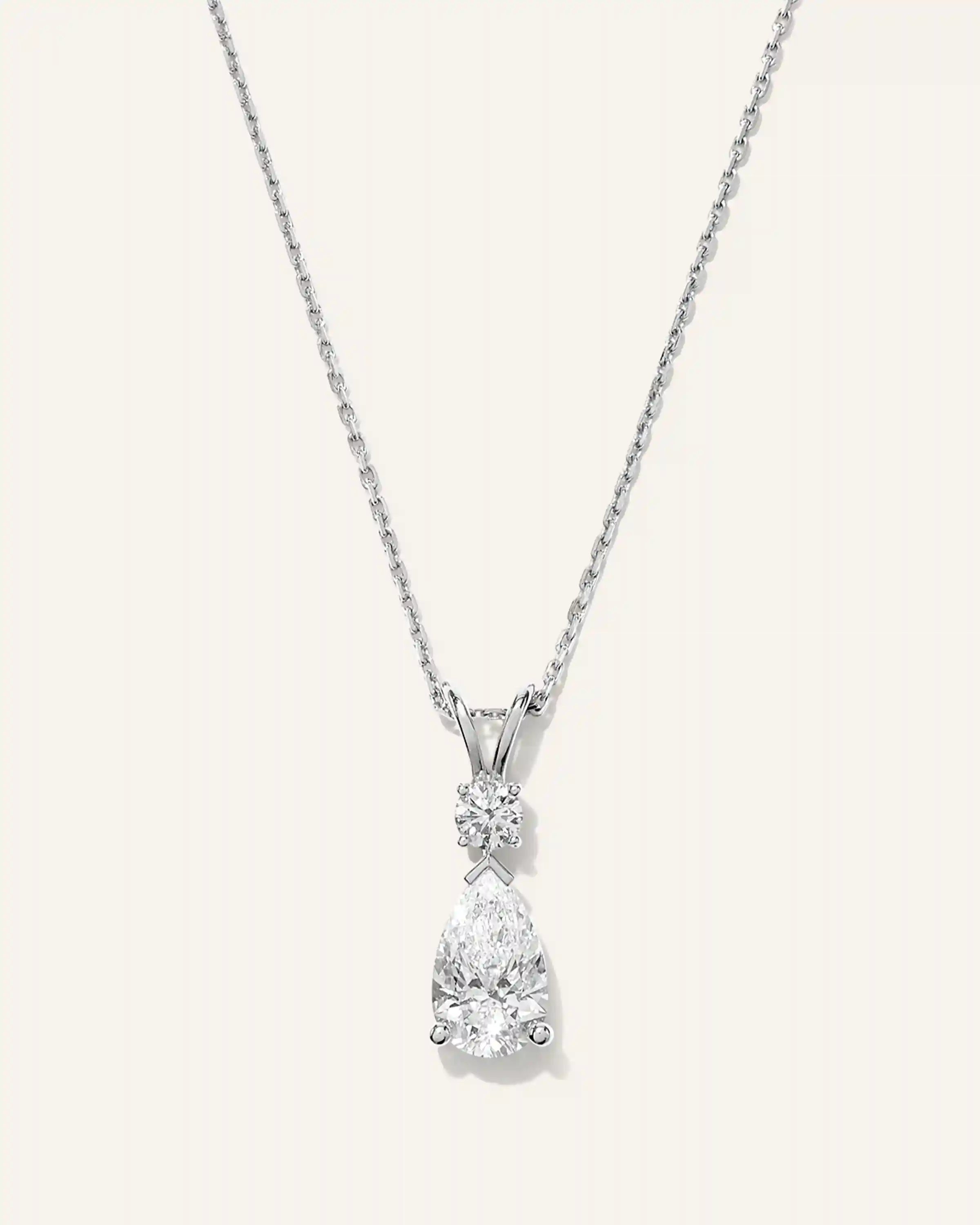 14K Gold Lab Grown Diamond Round & Pear Drop Necklace