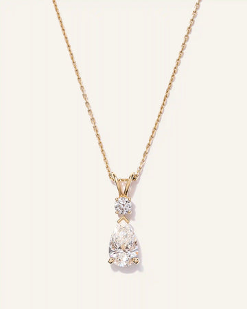 14K Gold Lab Grown Diamond Round & Pear Drop Necklace