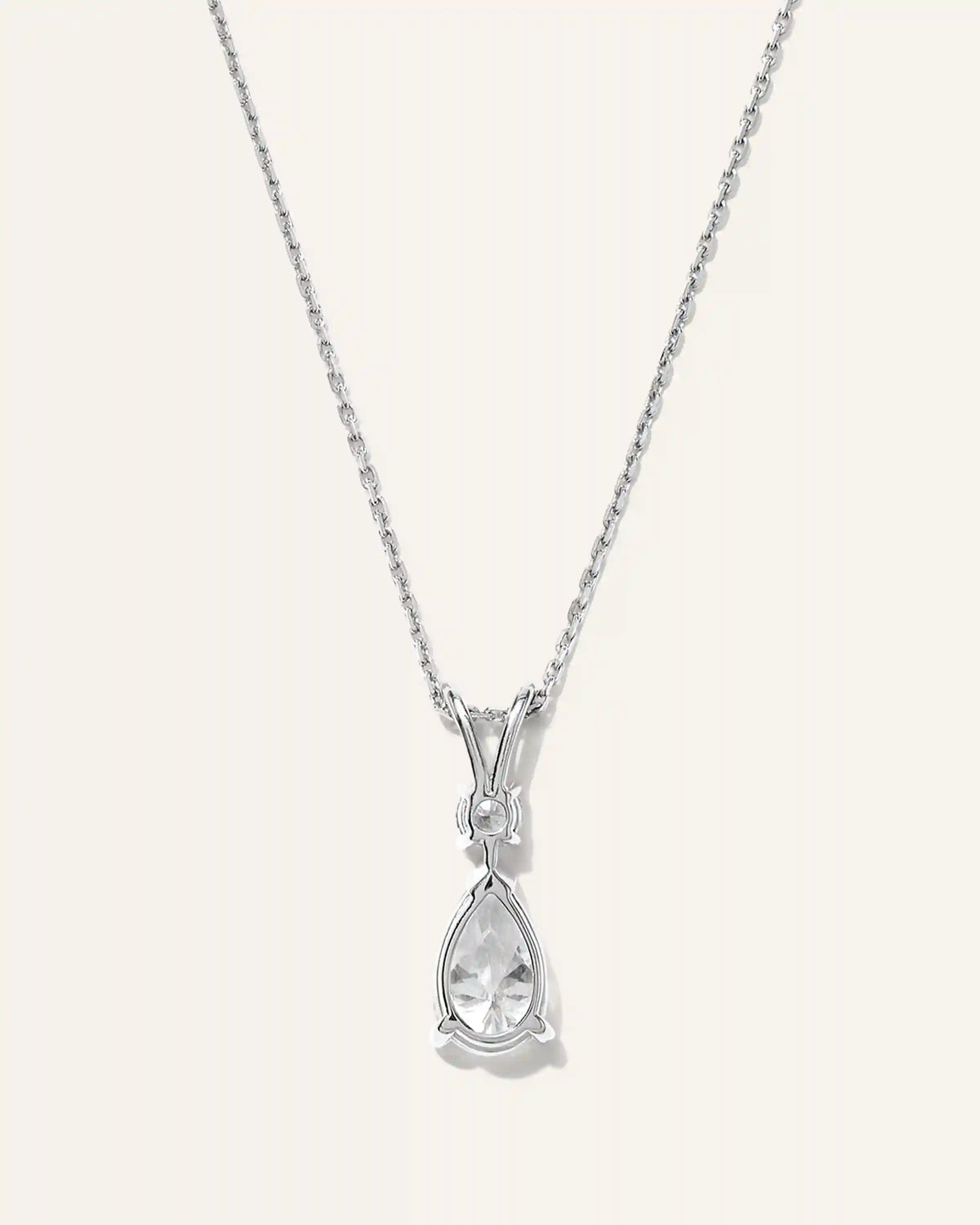14K Gold Lab Grown Diamond Round & Pear Drop Necklace