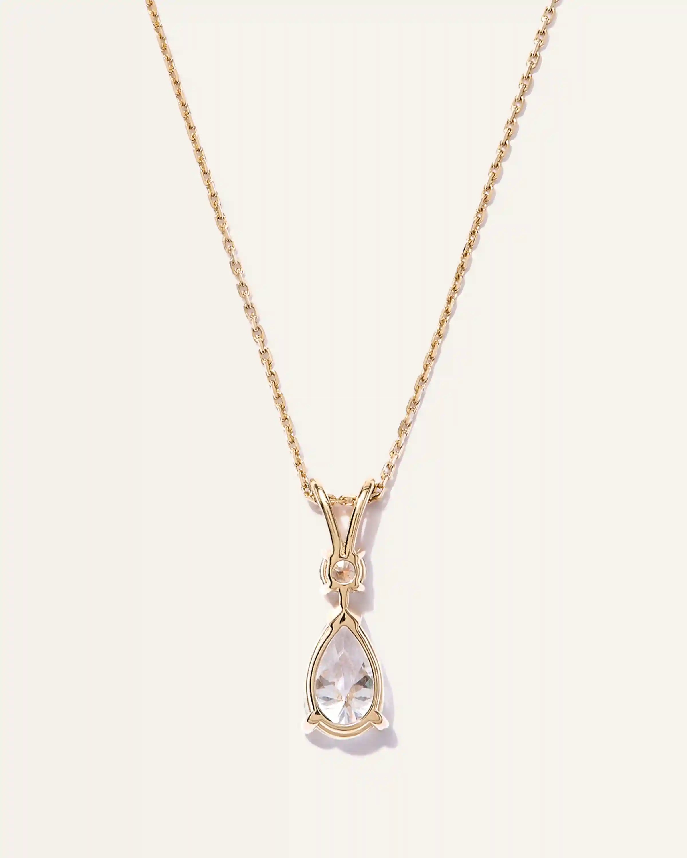 14K Gold Lab Grown Diamond Round & Pear Drop Necklace
