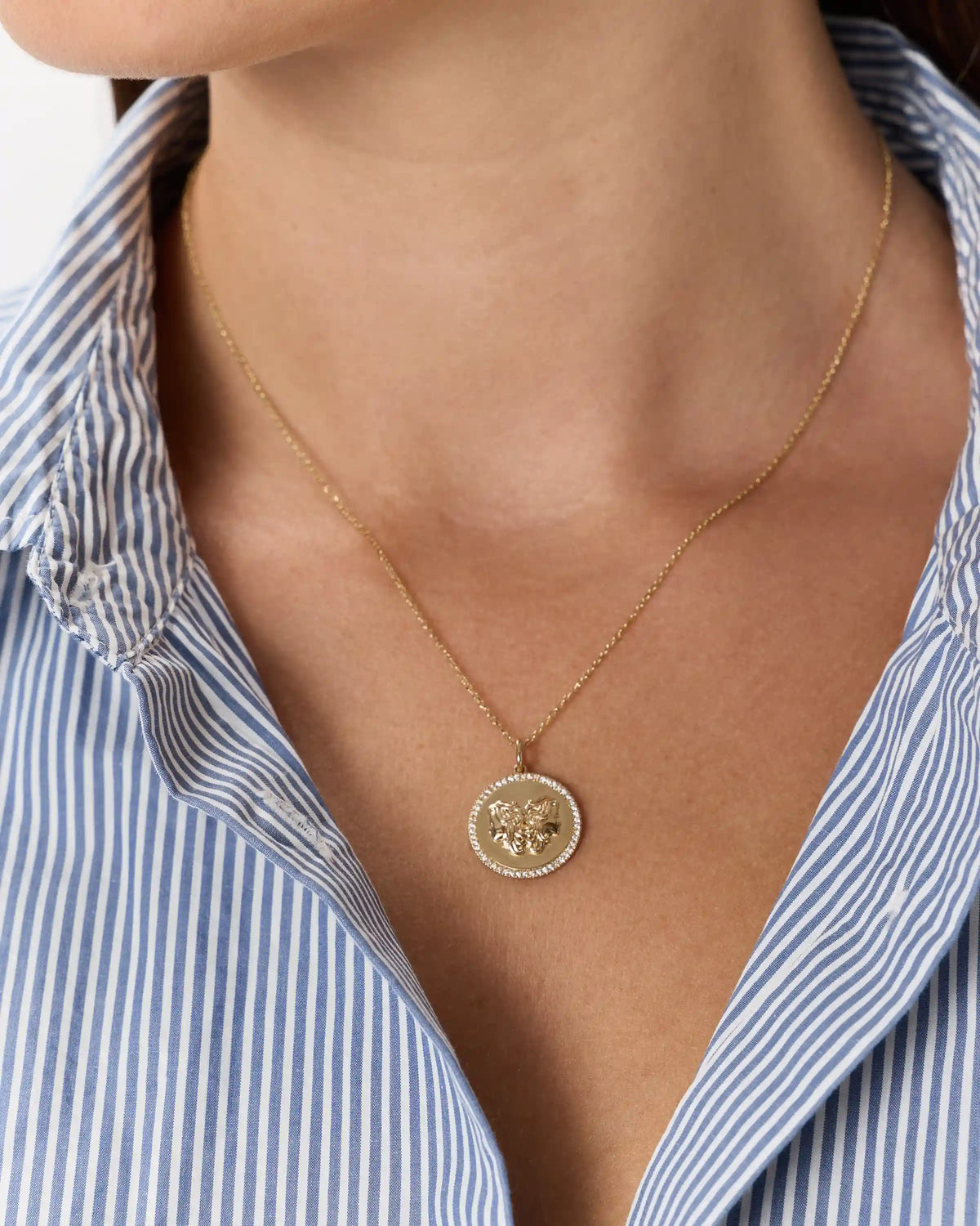 14K Gold Pave Zodiac Medallion Charm