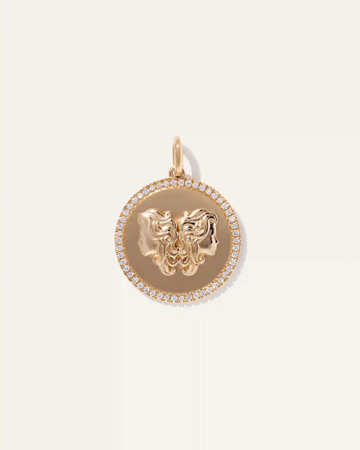 14K Gold Pave Zodiac Medallion Charm
