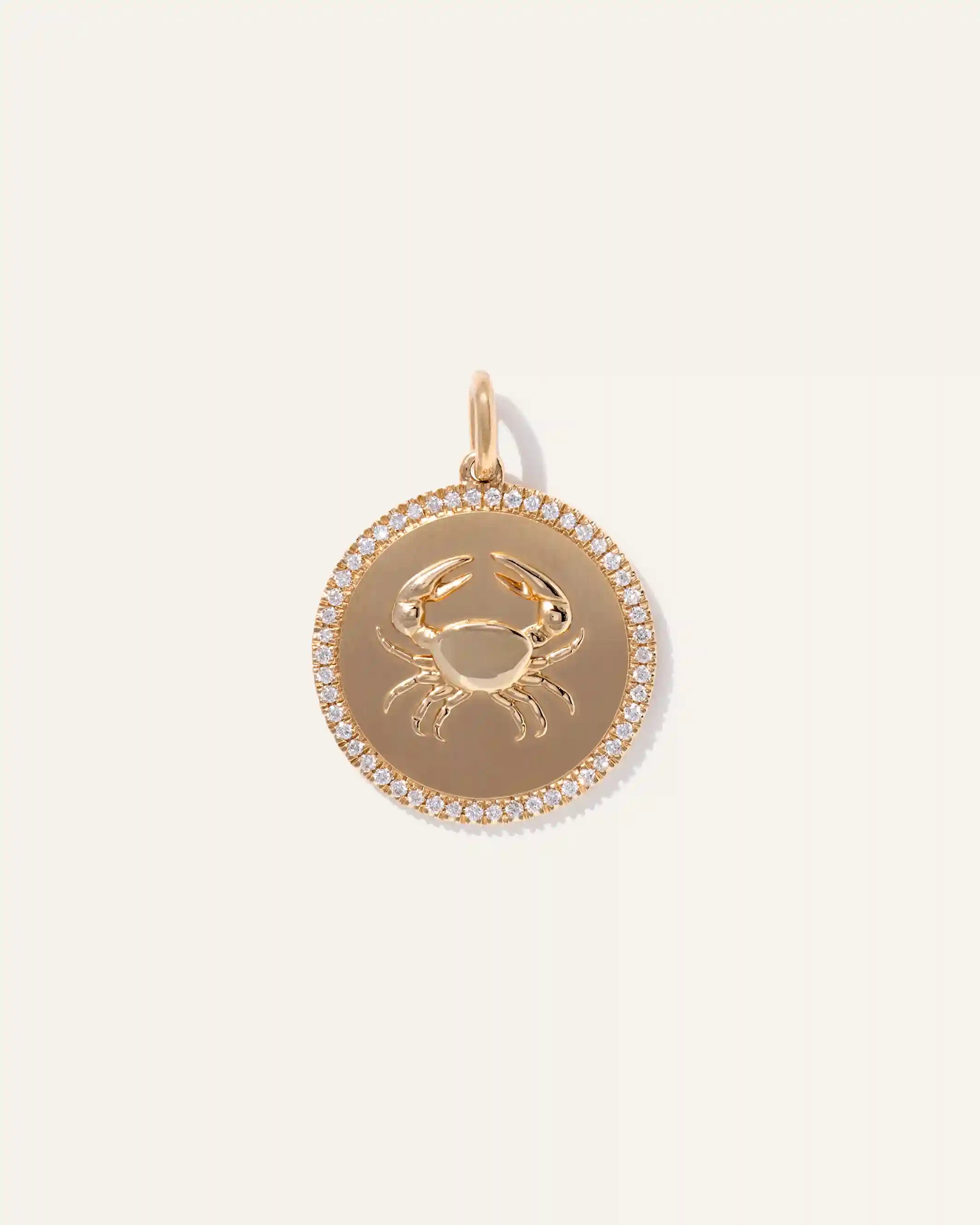 14K Gold Pave Zodiac Medallion Charm