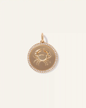 14K Gold Pave Zodiac Medallion Charm