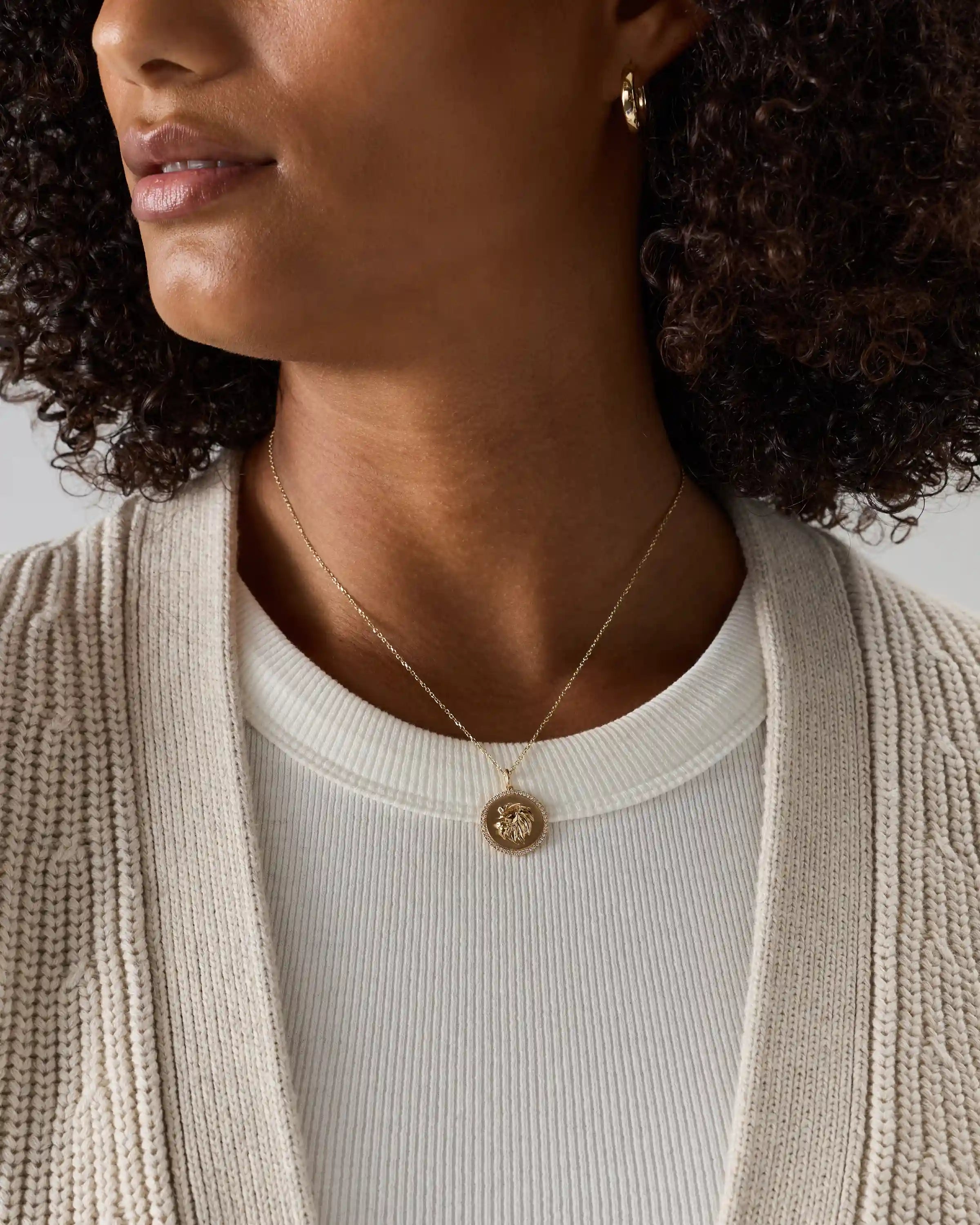 14k Gold Pave Zodiac Medallion Necklace