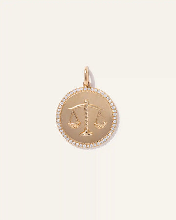14K Gold Pave Zodiac Medallion Charm