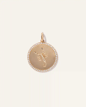 14K Gold Pave Zodiac Medallion Charm