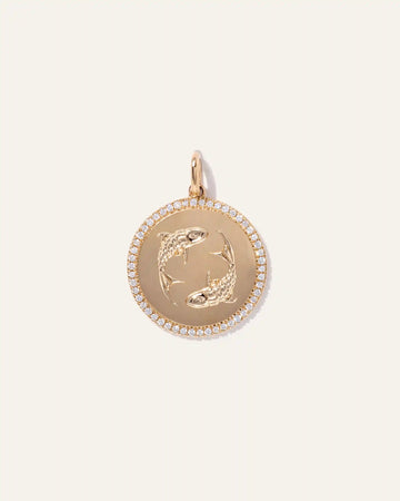 14K Gold Pave Zodiac Medallion Charm